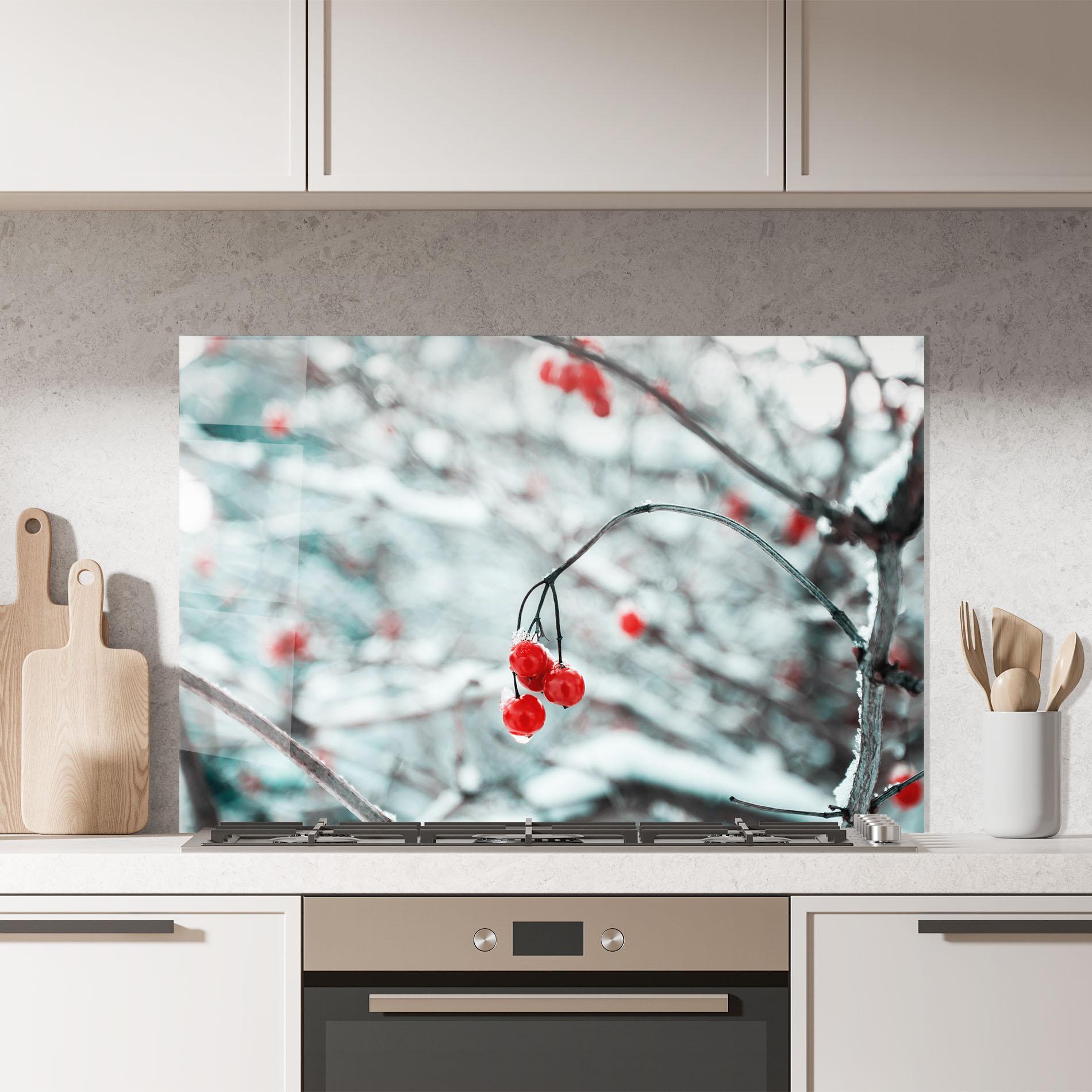 Küchenrückwand Glas Snow Red Fruits mockup 7