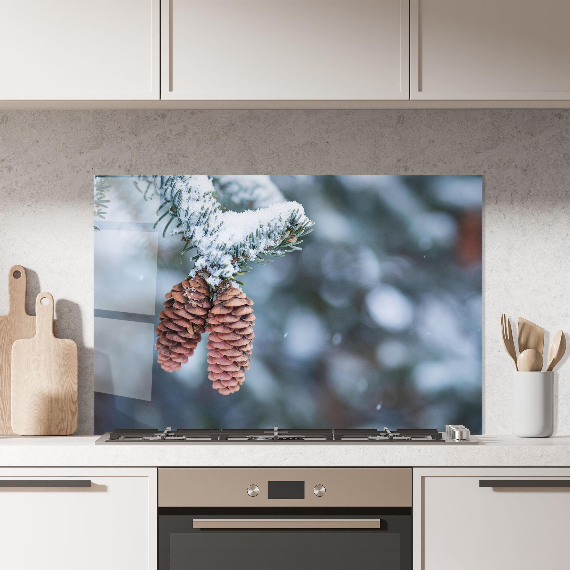 Küchenrückwand Glas Winter Cones mockup 7