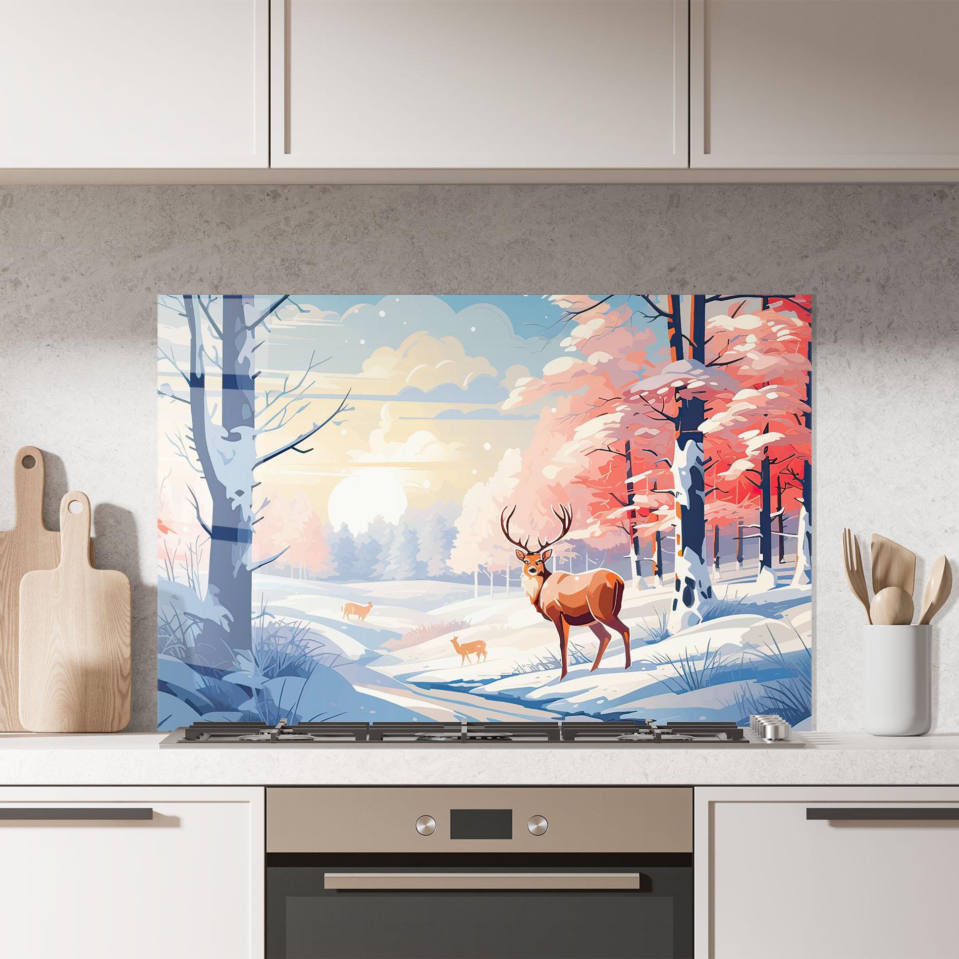 Küchenrückwand Glas Winter Deer Art mockup 7