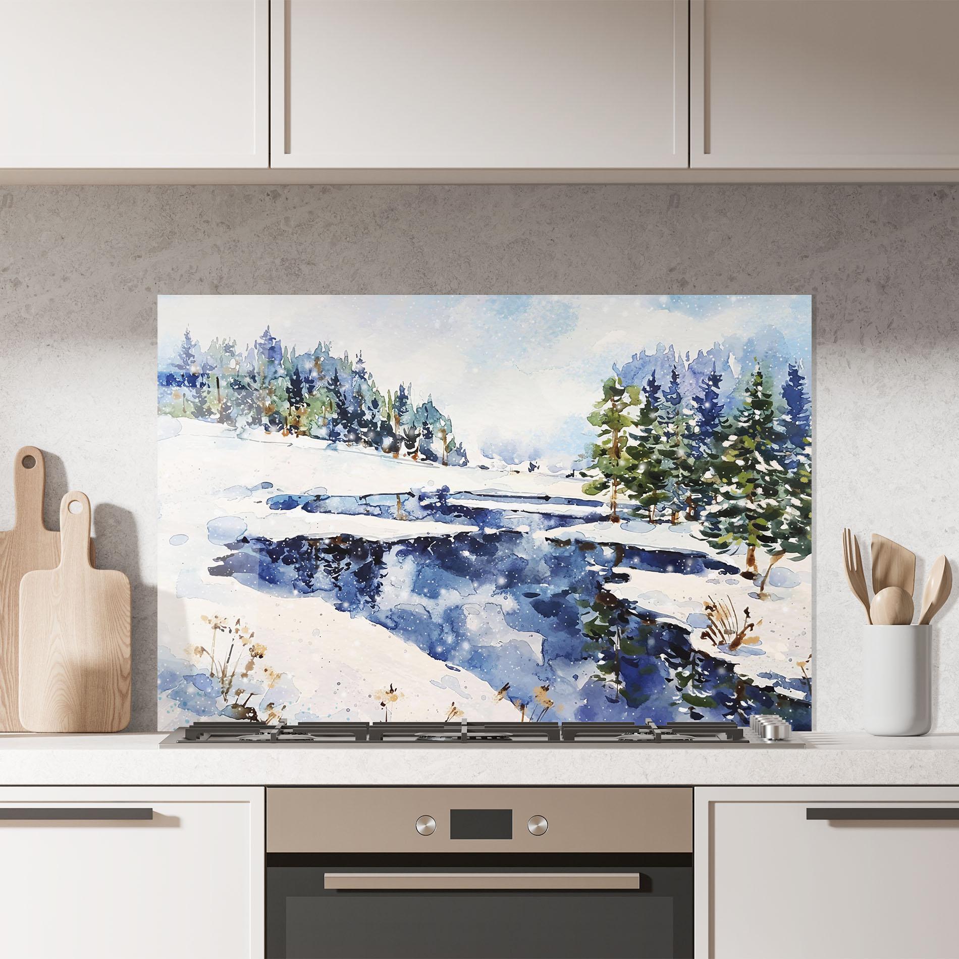 Küchenrückwand Glas Winter Painting mockup 7