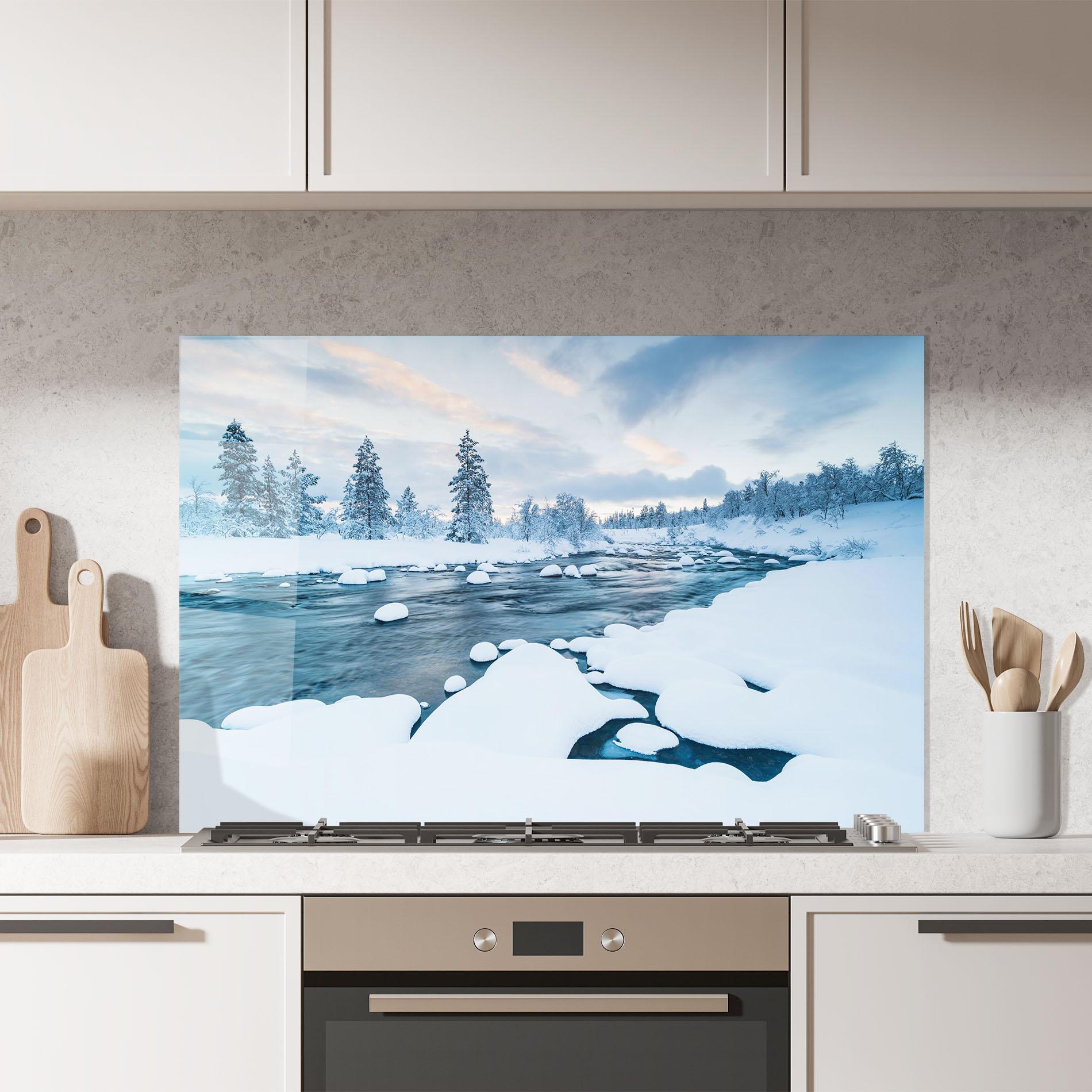 Küchenrückwand Glas Winter River mockup 7