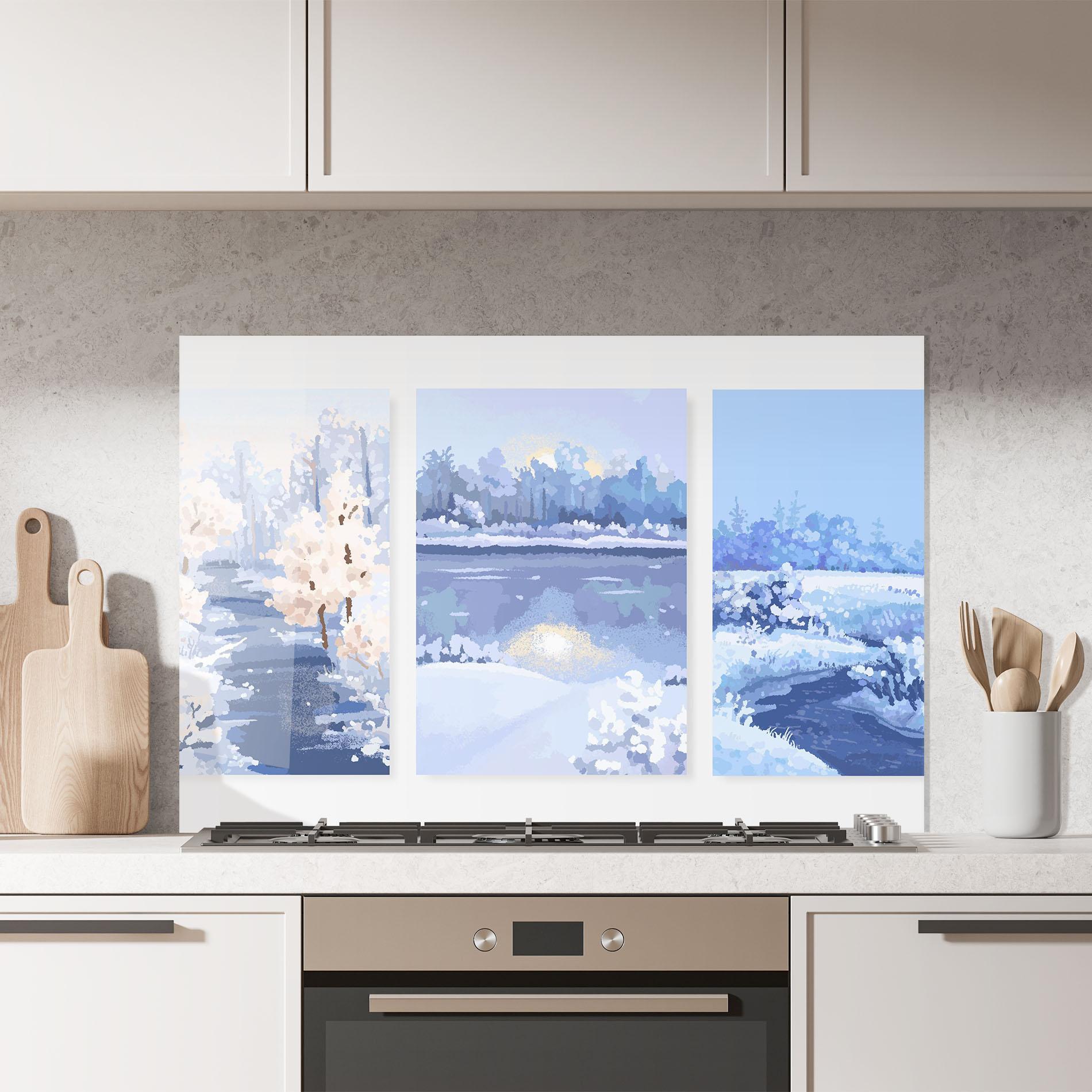 Küchenrückwand Glas Winter_landscape_with_forest_and_field_vector_illustration14 mockup 7