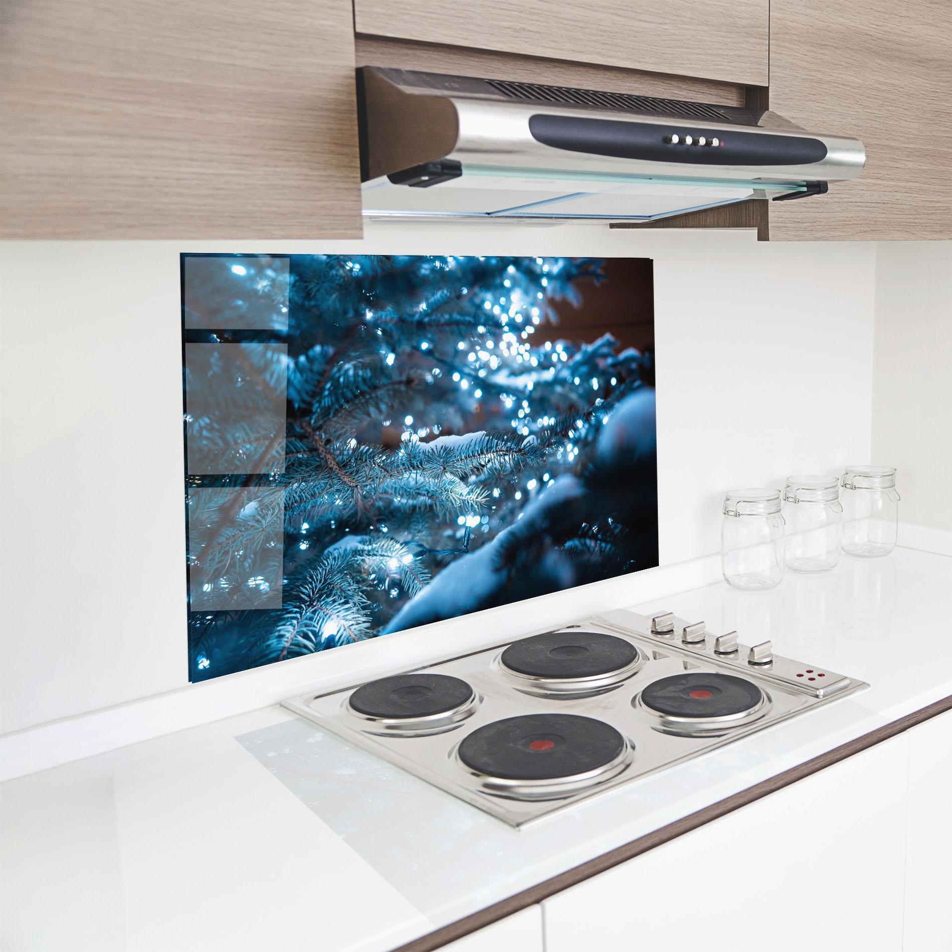 Küchenrückwand Glas Blue Christmas Tree mockup 8