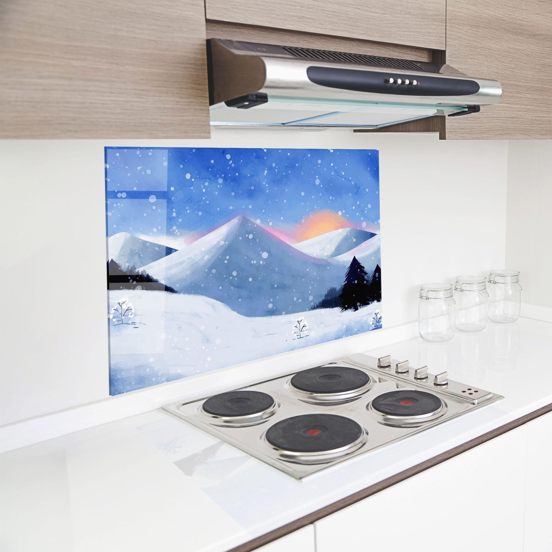 Küchenrückwand Glas Mountain Snow Art mockup 8