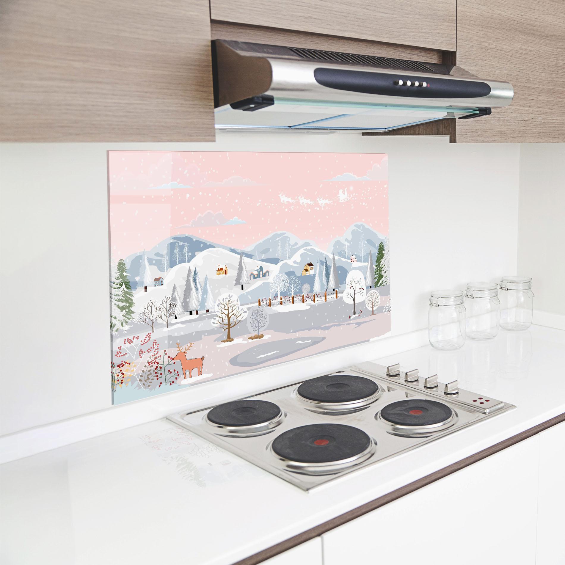 Küchenrückwand Glas Pink Sky Winter mockup 8