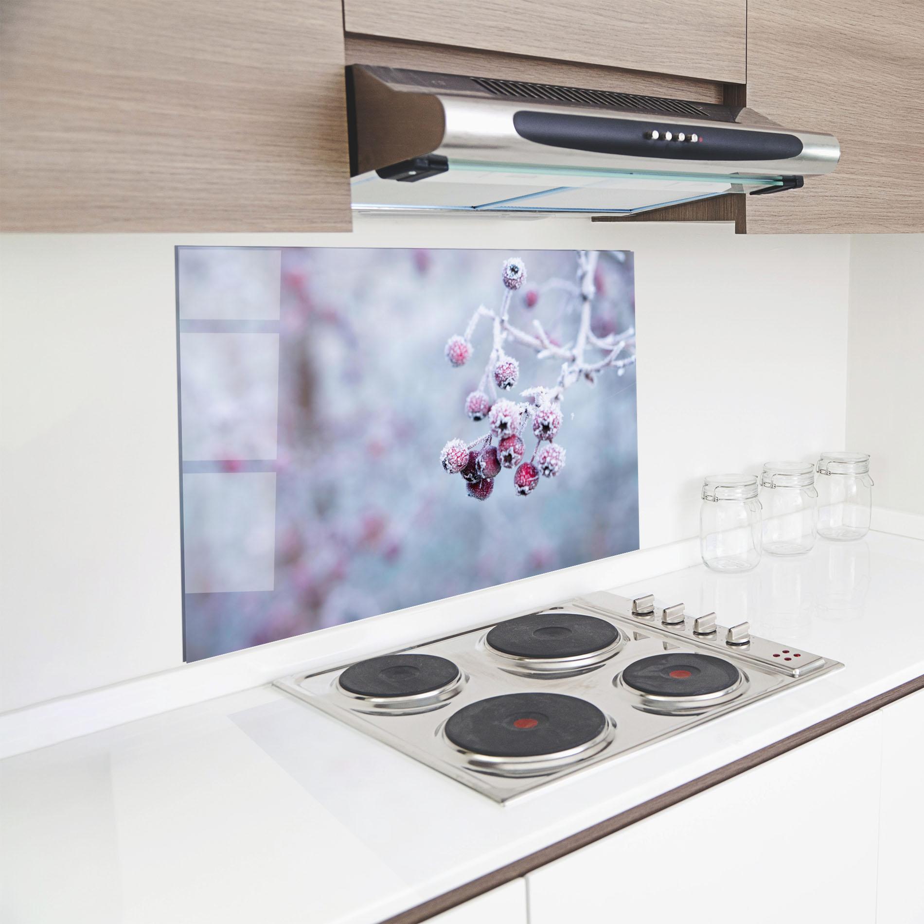 Küchenrückwand Glas Red Winter Fruits mockup 8