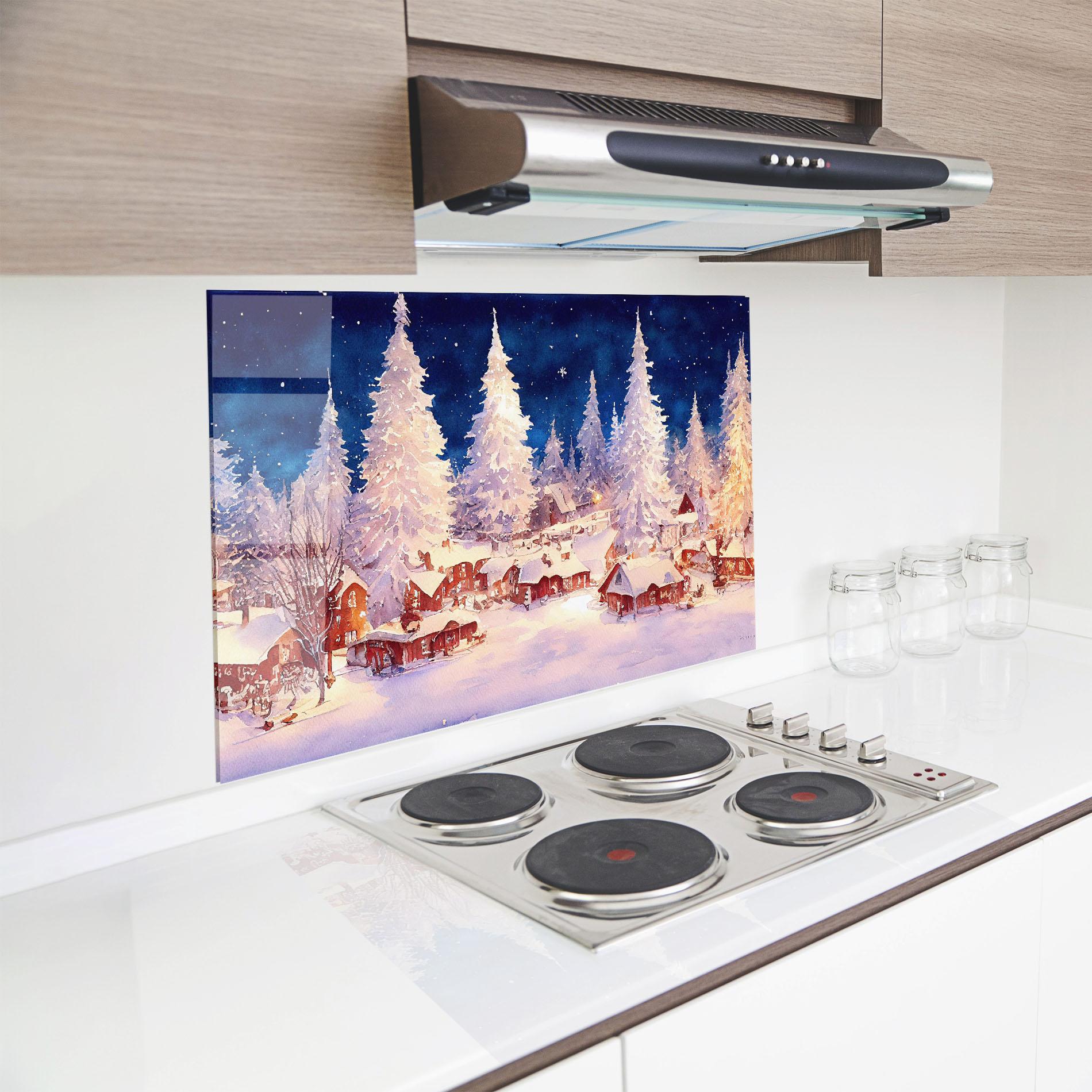 Küchenrückwand Glas Snow Falling Painting mockup 8