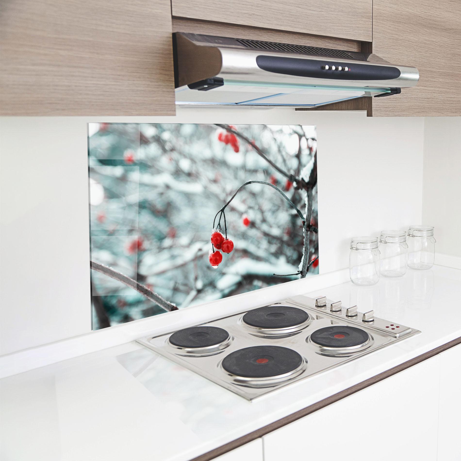 Küchenrückwand Glas Snow Red Fruits mockup 8