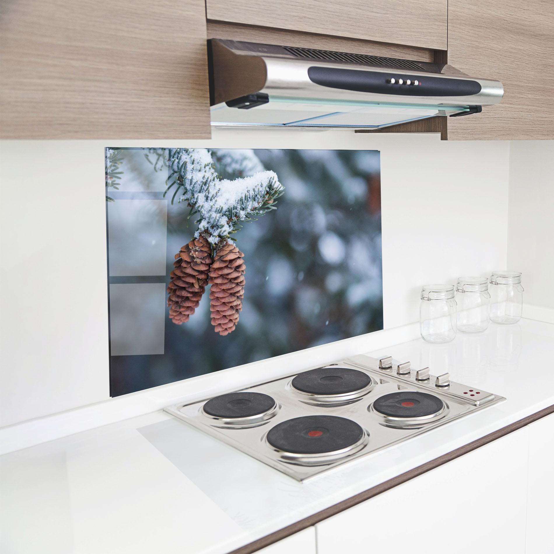 Küchenrückwand Glas Winter Cones mockup 8