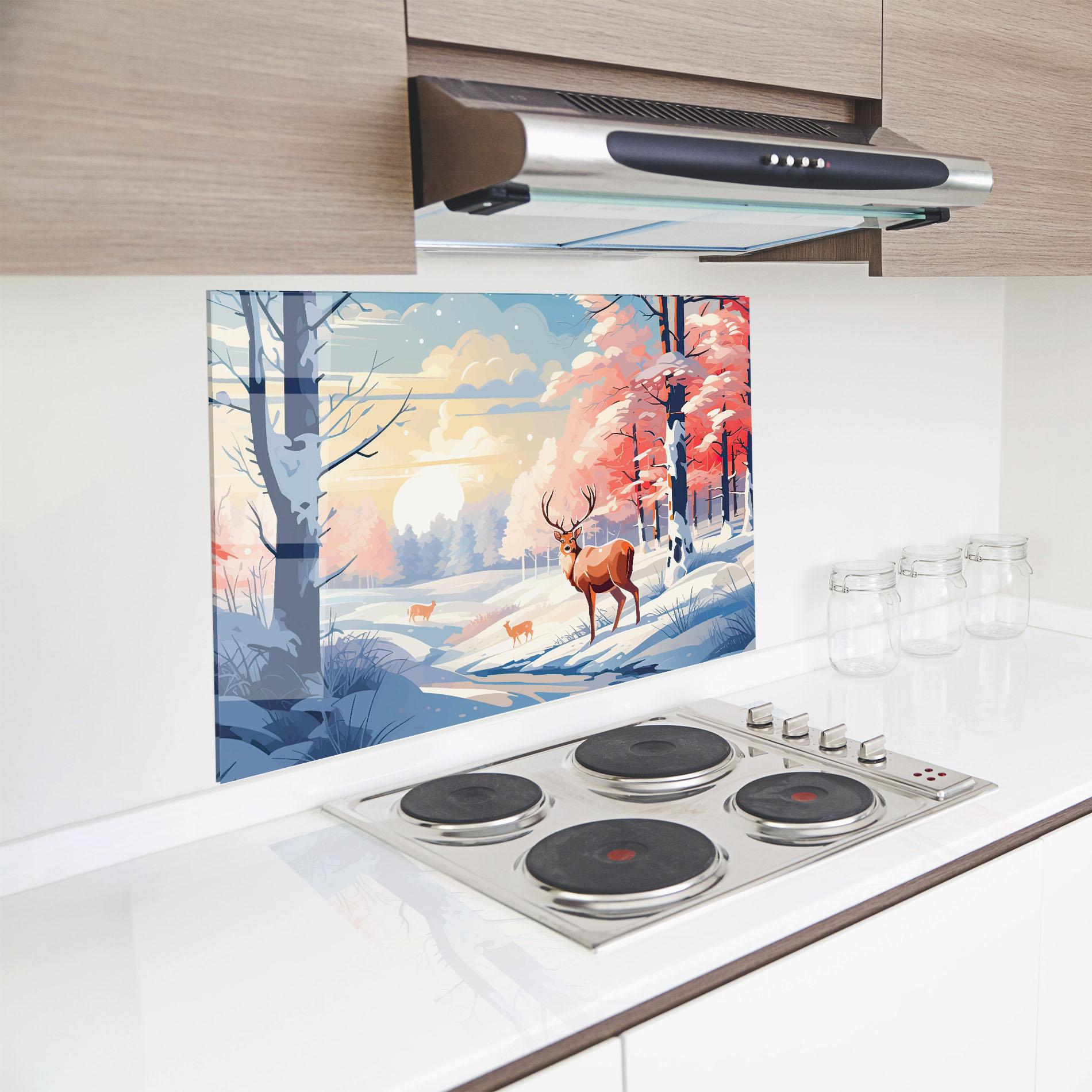 Küchenrückwand Glas Winter Deer Art mockup 8