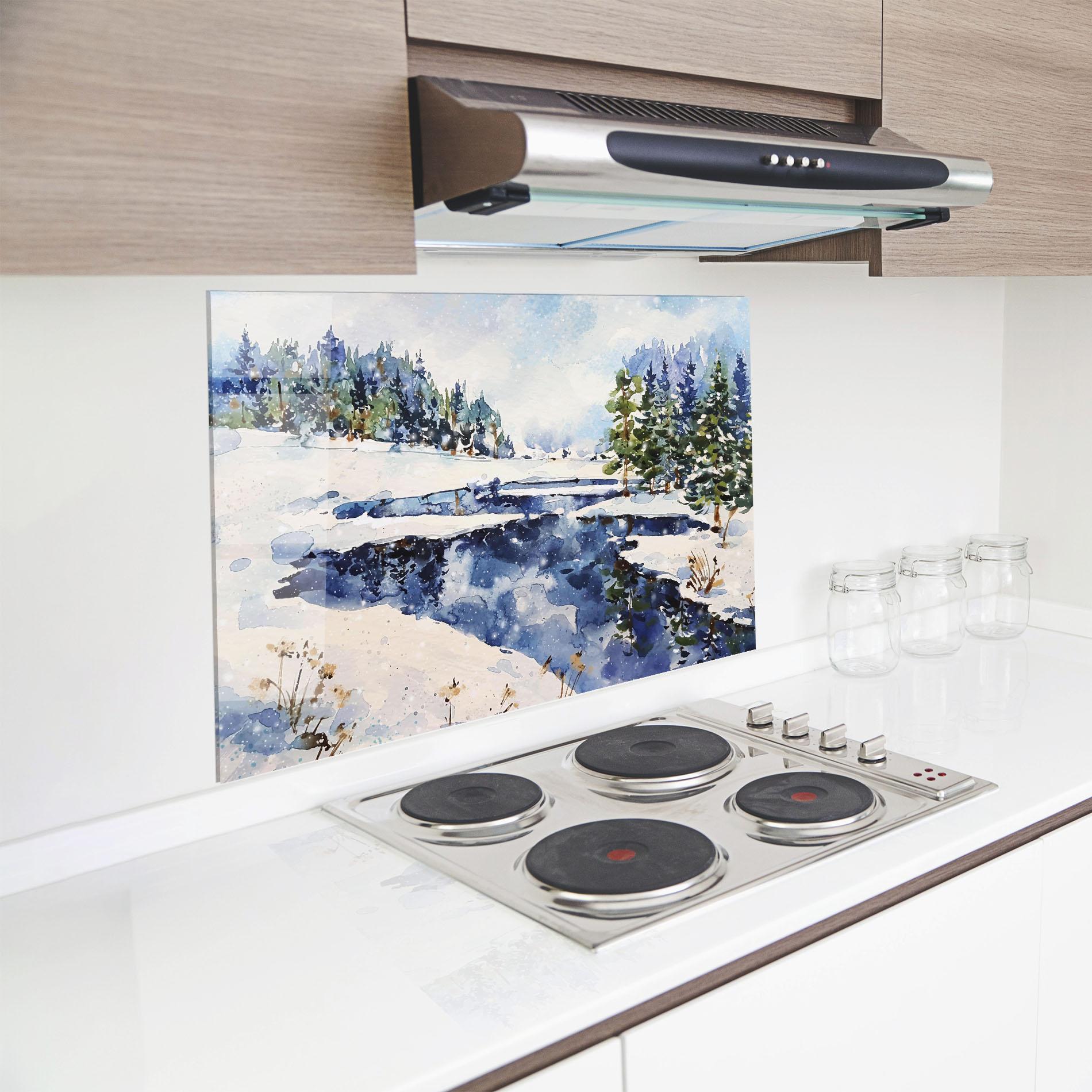 Küchenrückwand Glas Winter Painting mockup 8