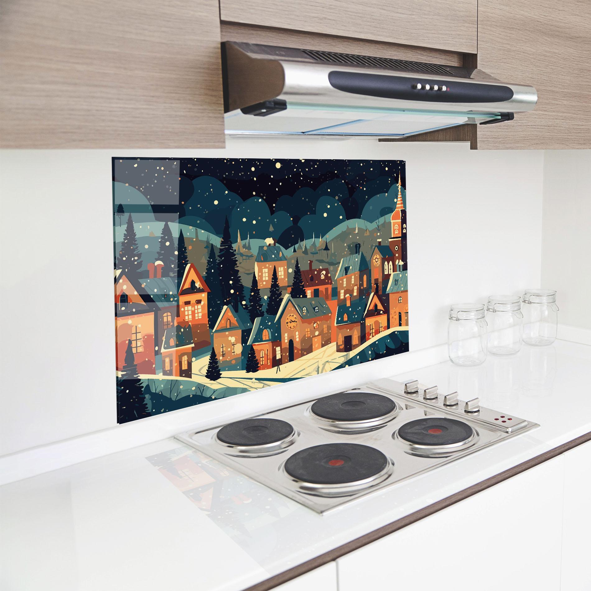 Küchenrückwand Glas Winter View Houses mockup 8