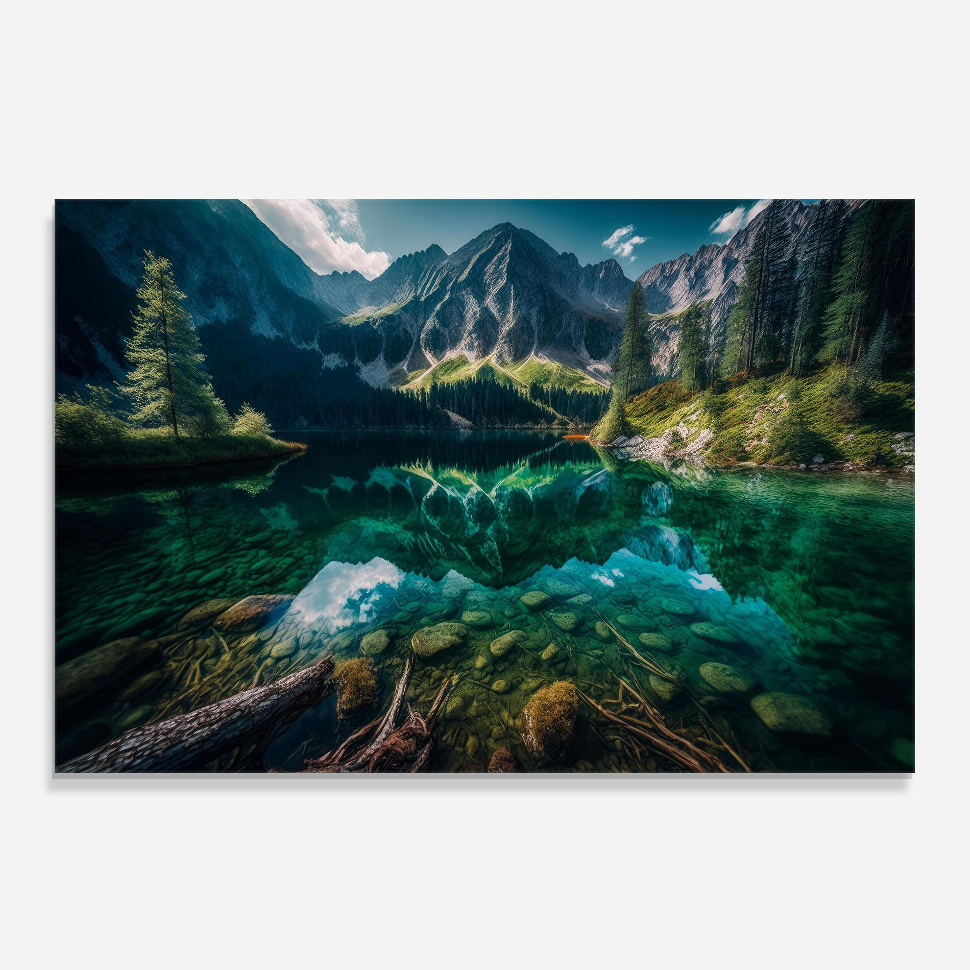 Küchenrückwand Glas Beautiful Lake Mountain mockup 0