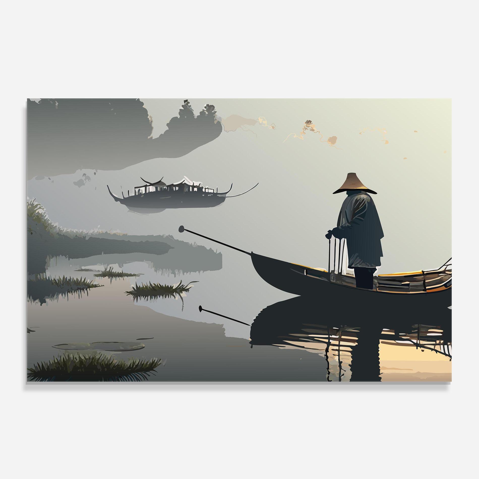 Küchenrückwand Glas Grey Lake Man mockup 0