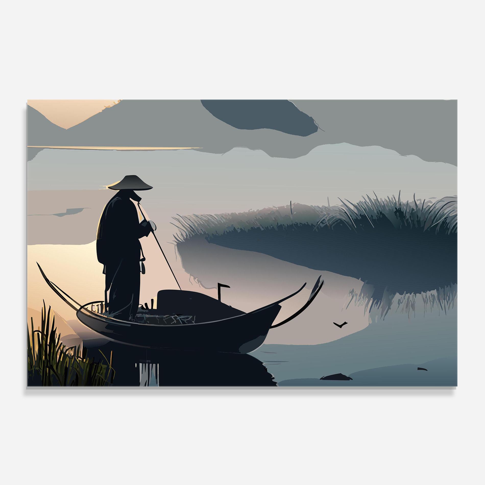 Küchenrückwand Glas Japan Lake Man mockup 0