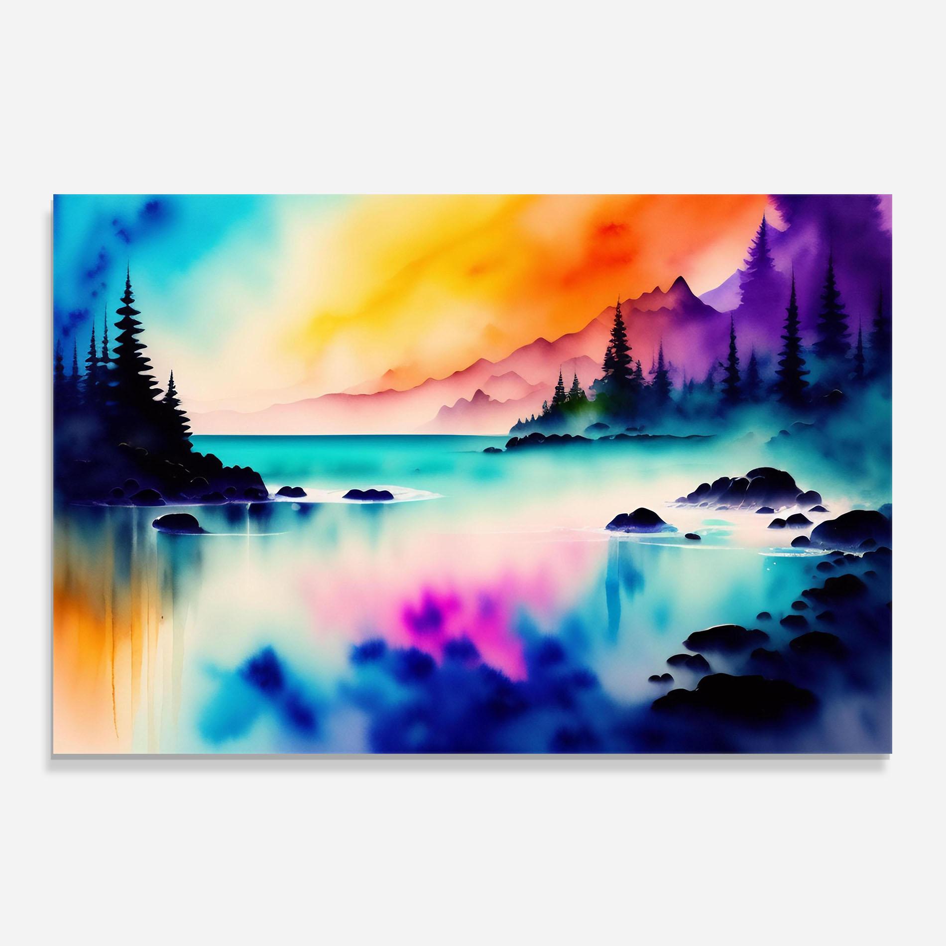 Küchenrückwand Glas Lake Painting mockup 0