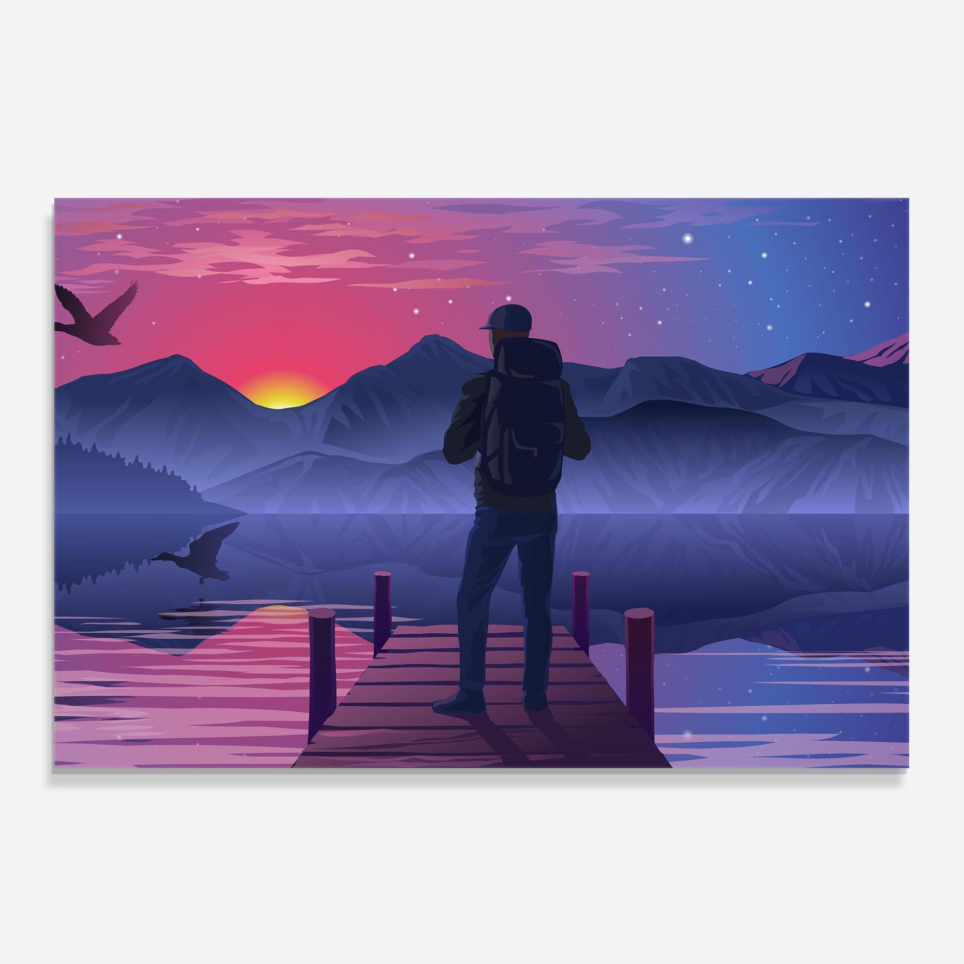 Küchenrückwand Glas Lake Pink Night mockup 0