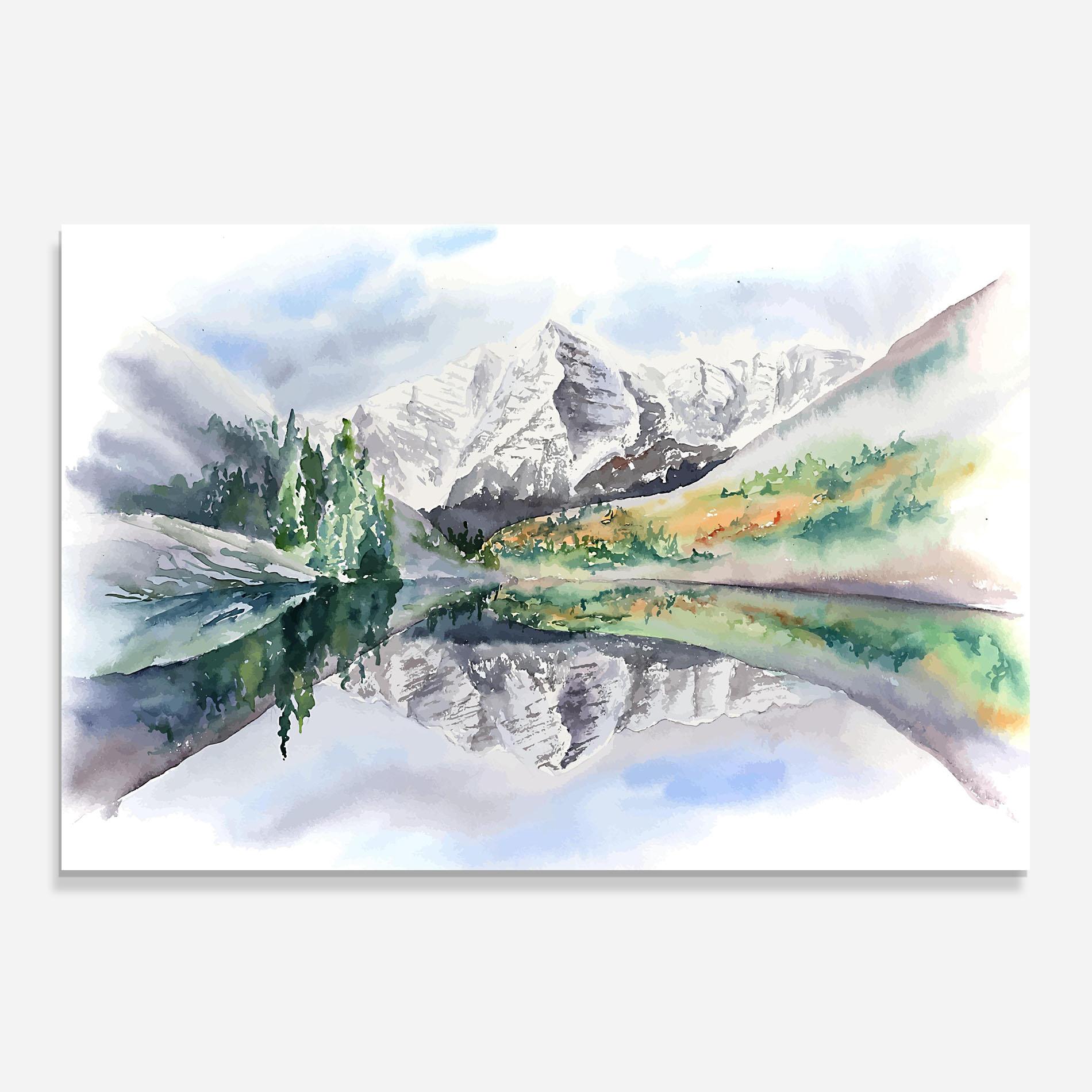 Küchenrückwand Glas Mountain Lake Paint mockup 0