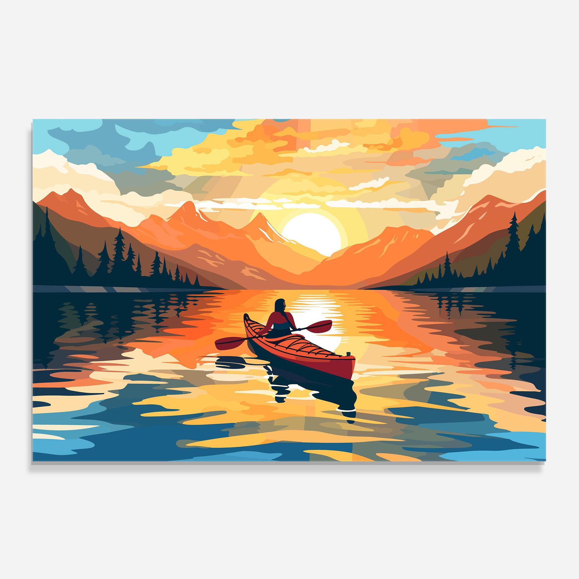 Küchenrückwand Glas Young_woman_kayaking_in_crystal_lake_illustration_6 mockup 0