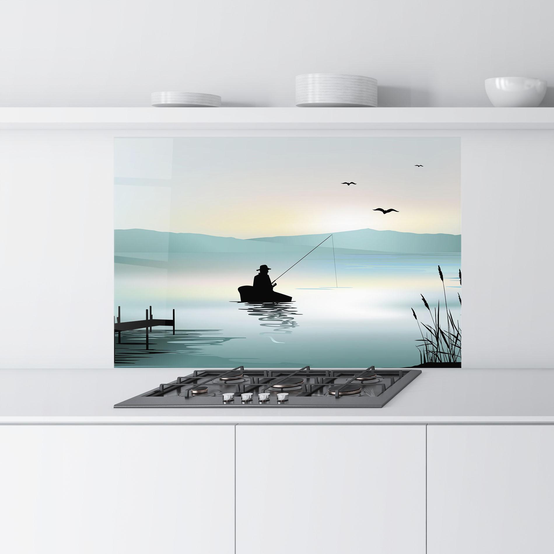 Küchenrückwand Glas Fishman Lake View mockup 9