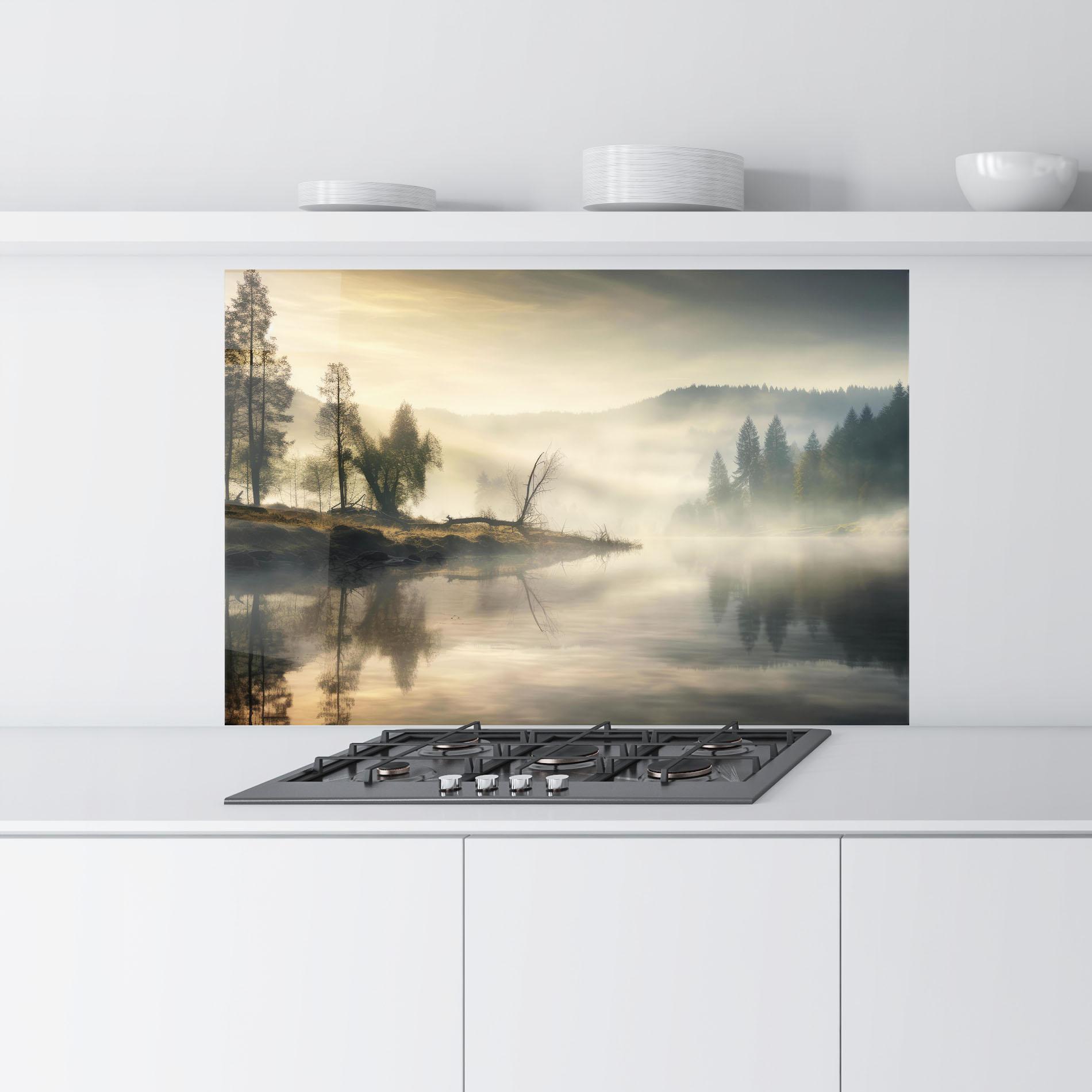 Küchenrückwand Glas Foggy Morning mockup 9