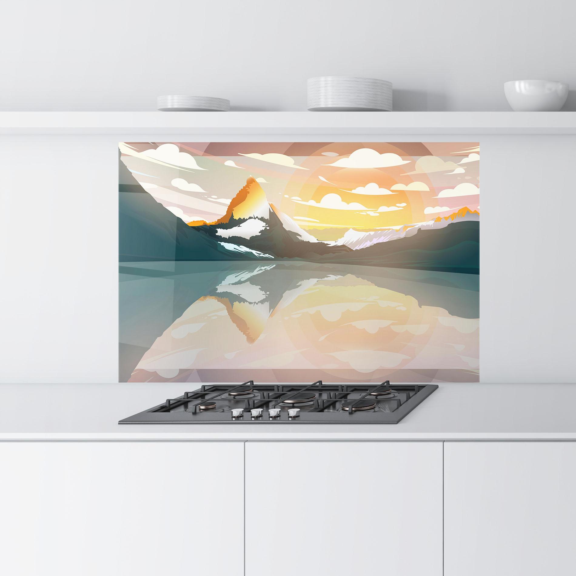 Küchenrückwand Glas Green Mountain Lake mockup 9