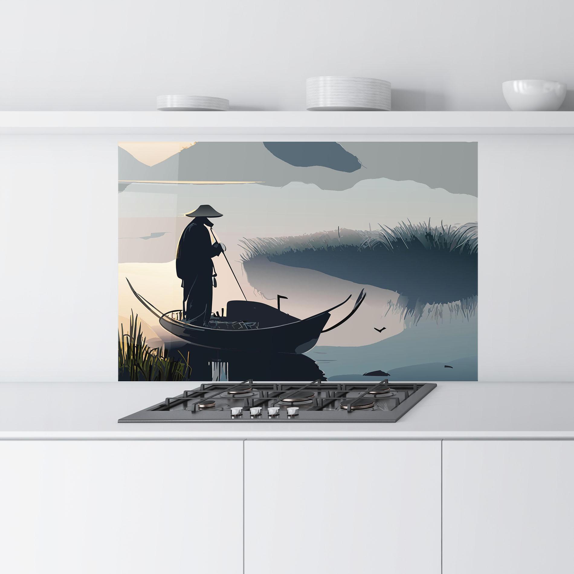 Küchenrückwand Glas Japan Lake Man mockup 9
