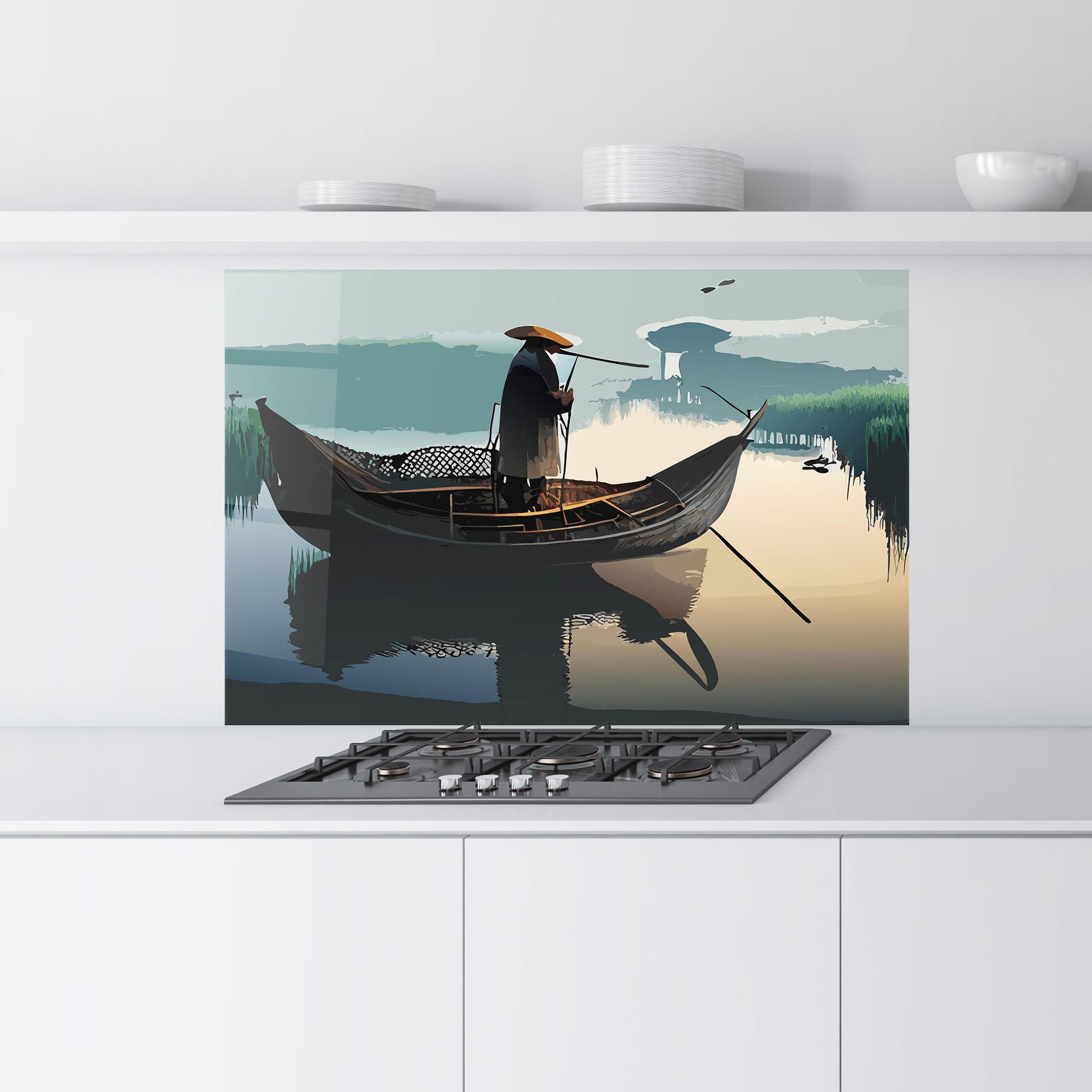 Küchenrückwand Glas Japan Man Lake mockup 9