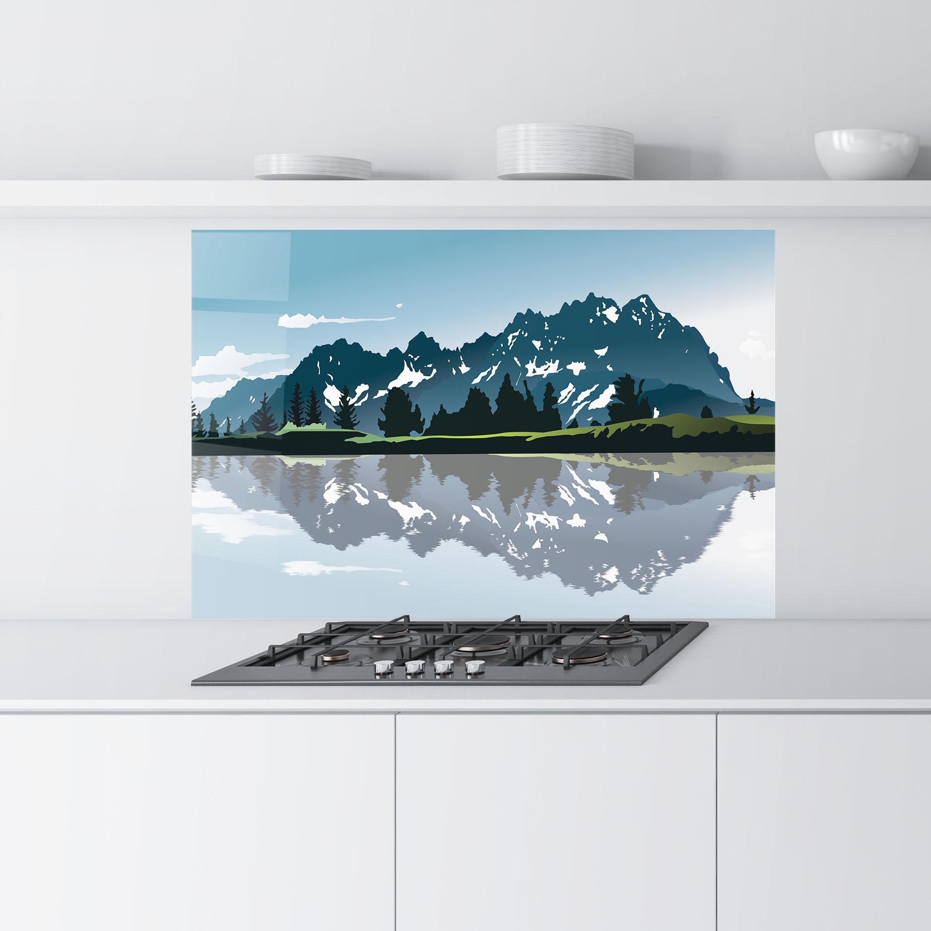 Küchenrückwand Glas Lake Blue Mountain mockup 9