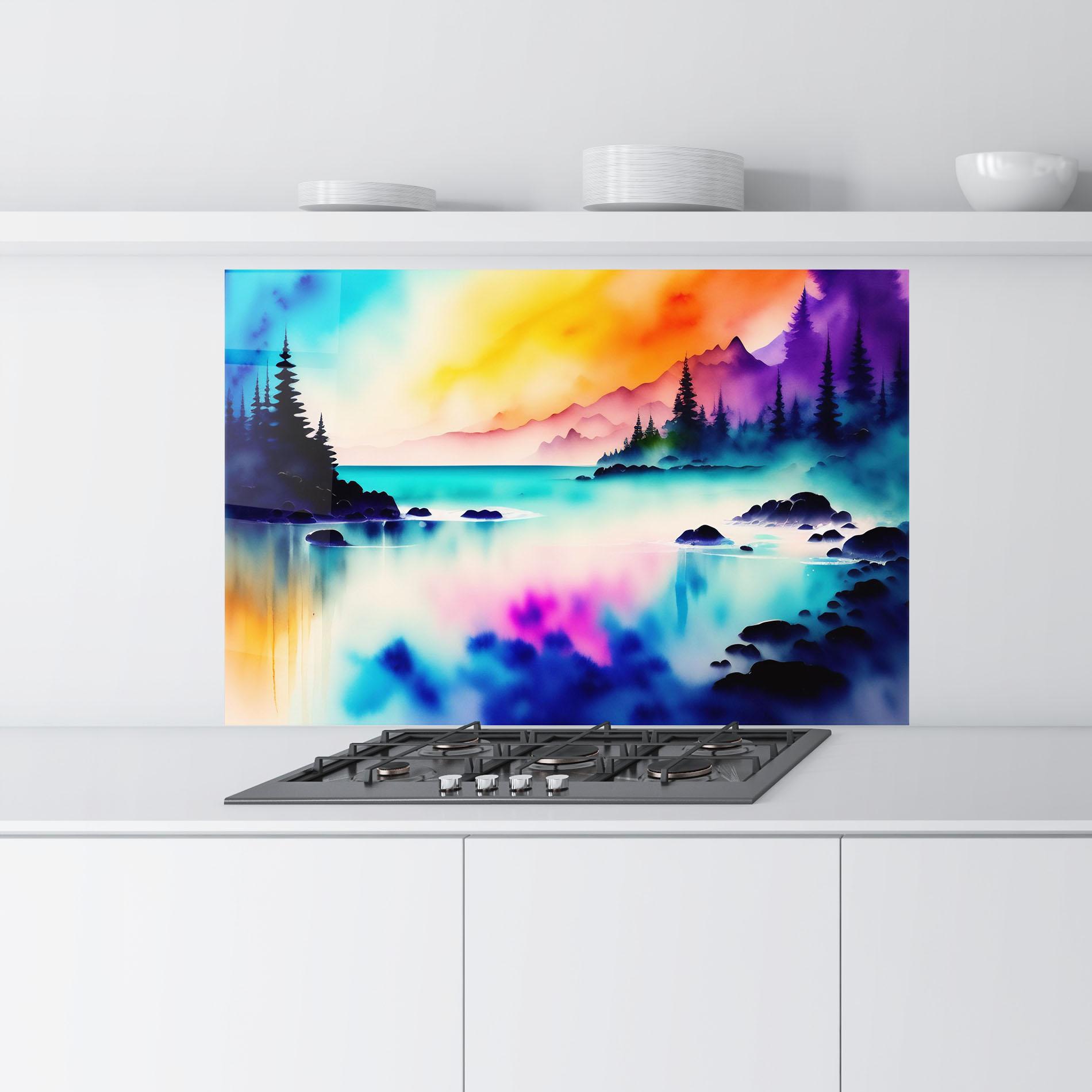 Küchenrückwand Glas Lake Painting mockup 9