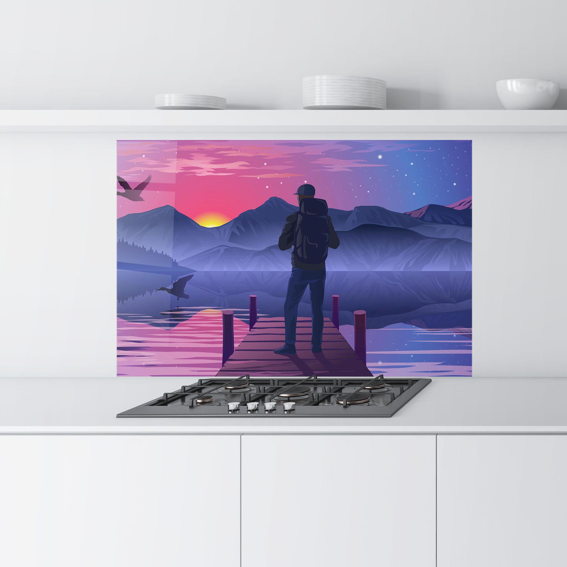 Küchenrückwand Glas Lake Pink Night mockup 9