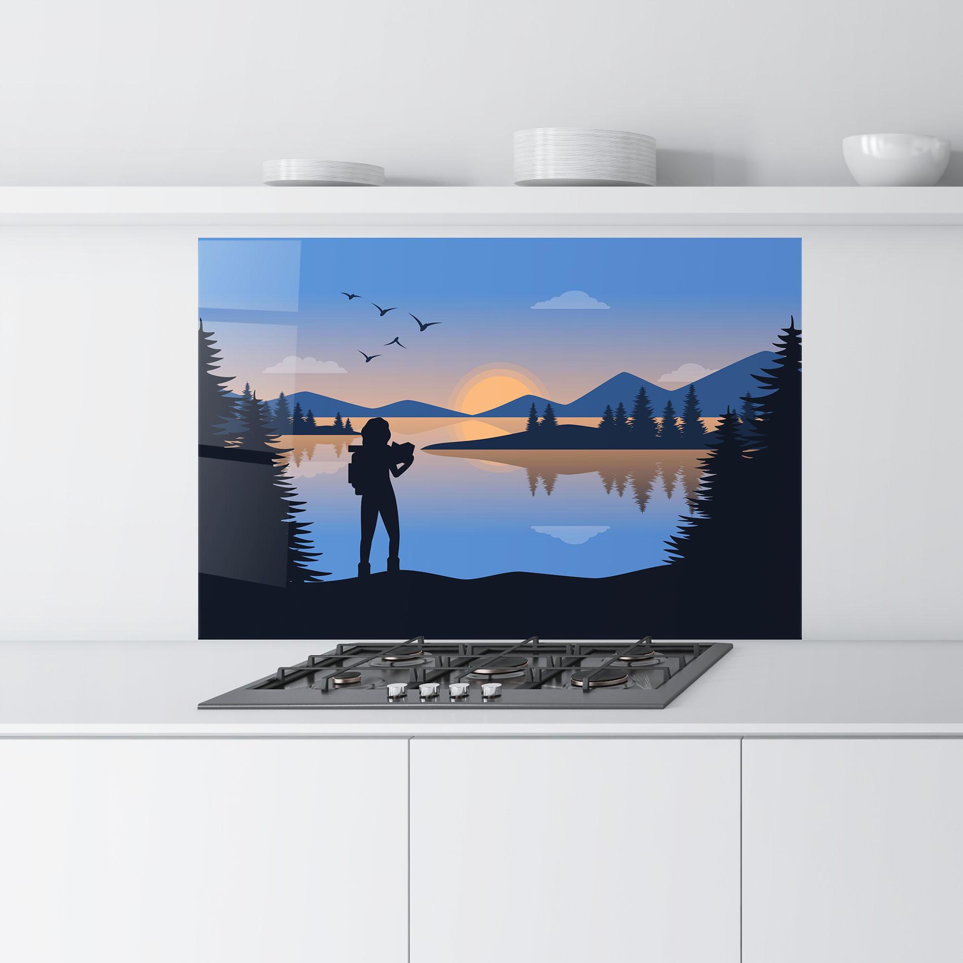 Küchenrückwand Glas Lake Woman View mockup 9
