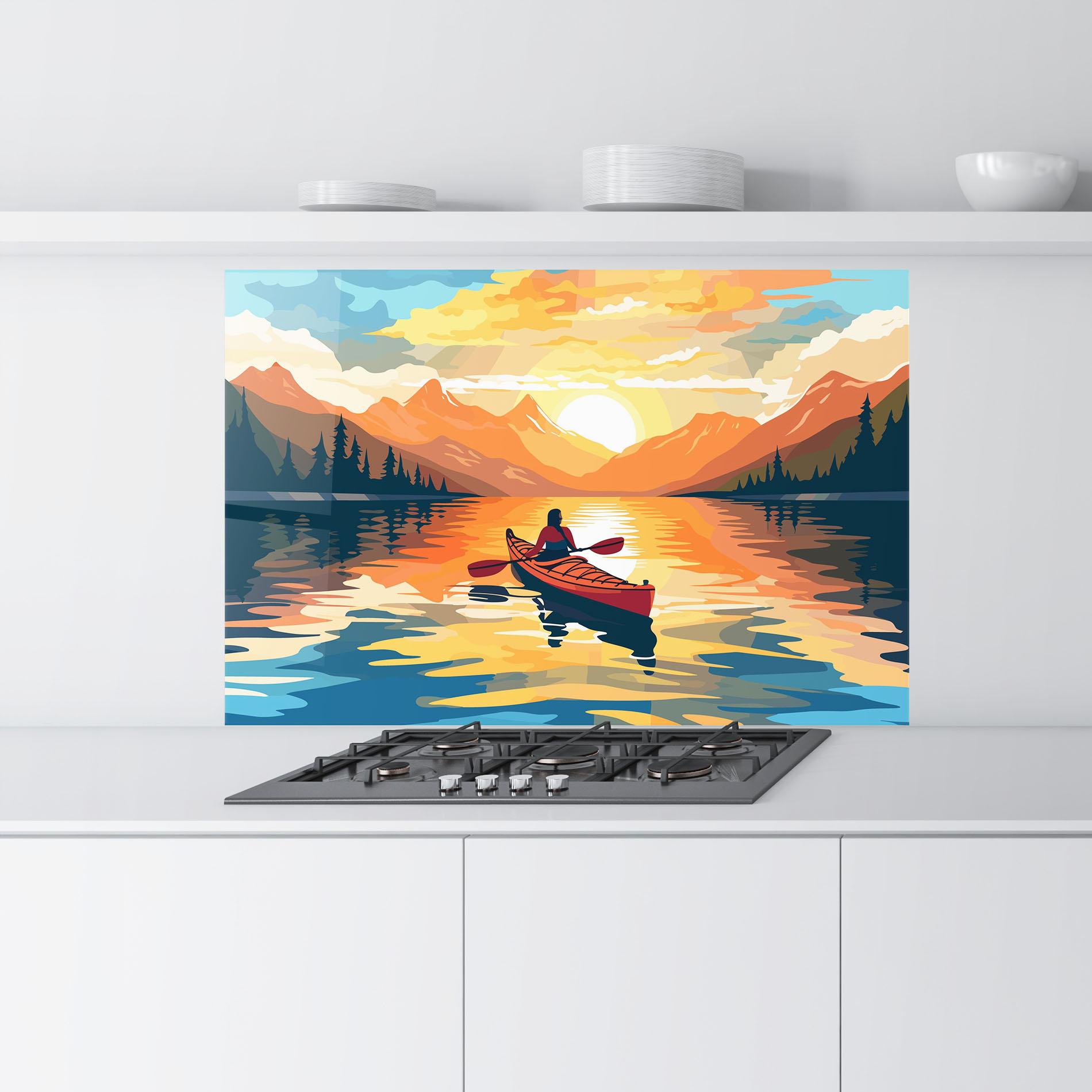 Küchenrückwand Glas Young_woman_kayaking_in_crystal_lake_illustration_6 mockup 9
