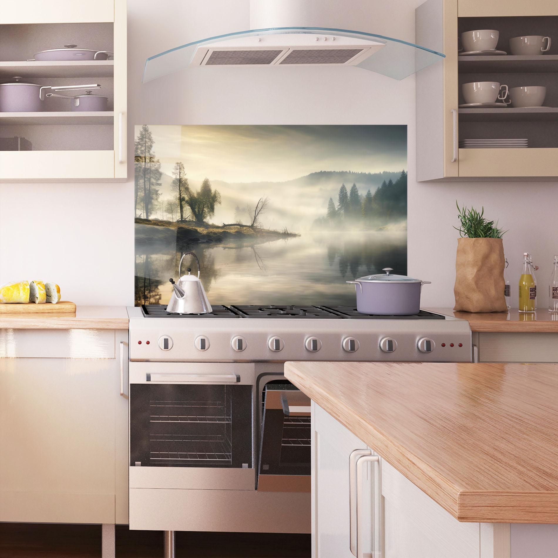 Küchenrückwand Glas Foggy Morning mockup 1