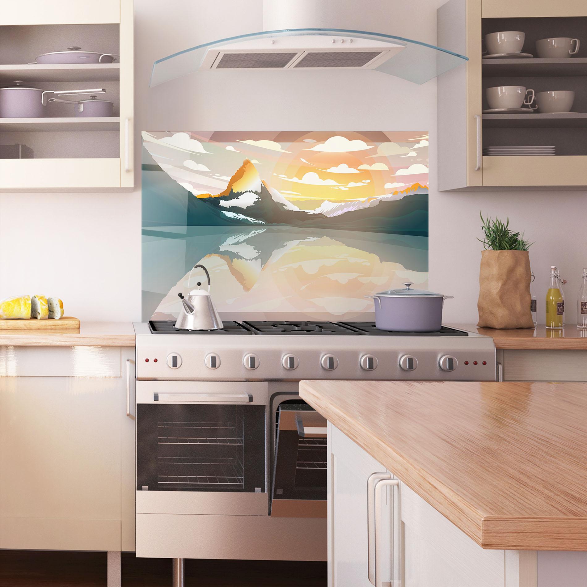 Küchenrückwand Glas Green Mountain Lake mockup 1