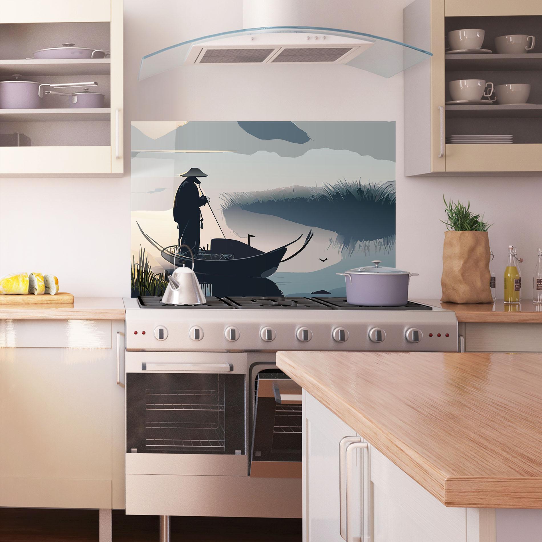 Küchenrückwand Glas Japan Lake Man mockup 1