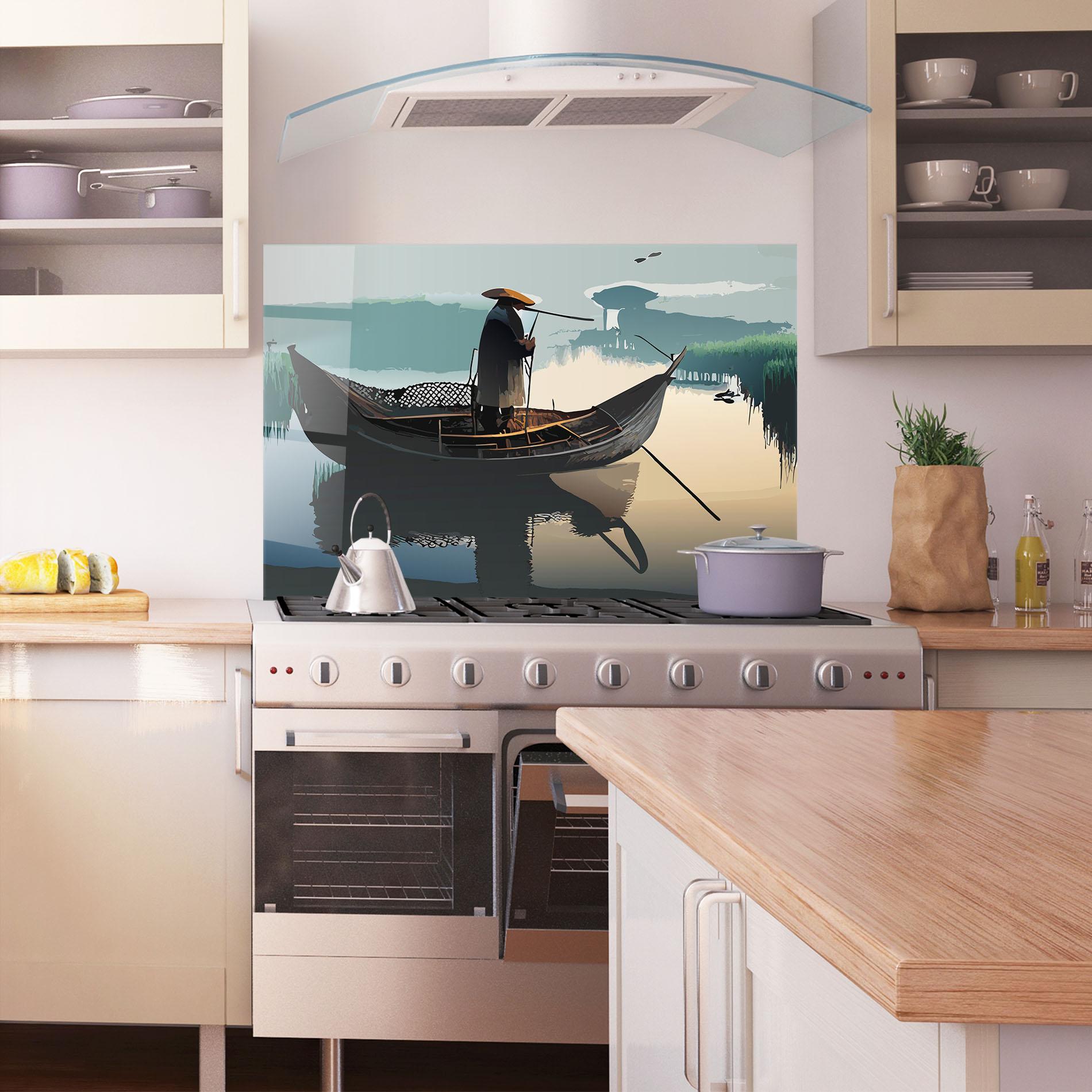 Küchenrückwand Glas Japan Man Lake mockup 1