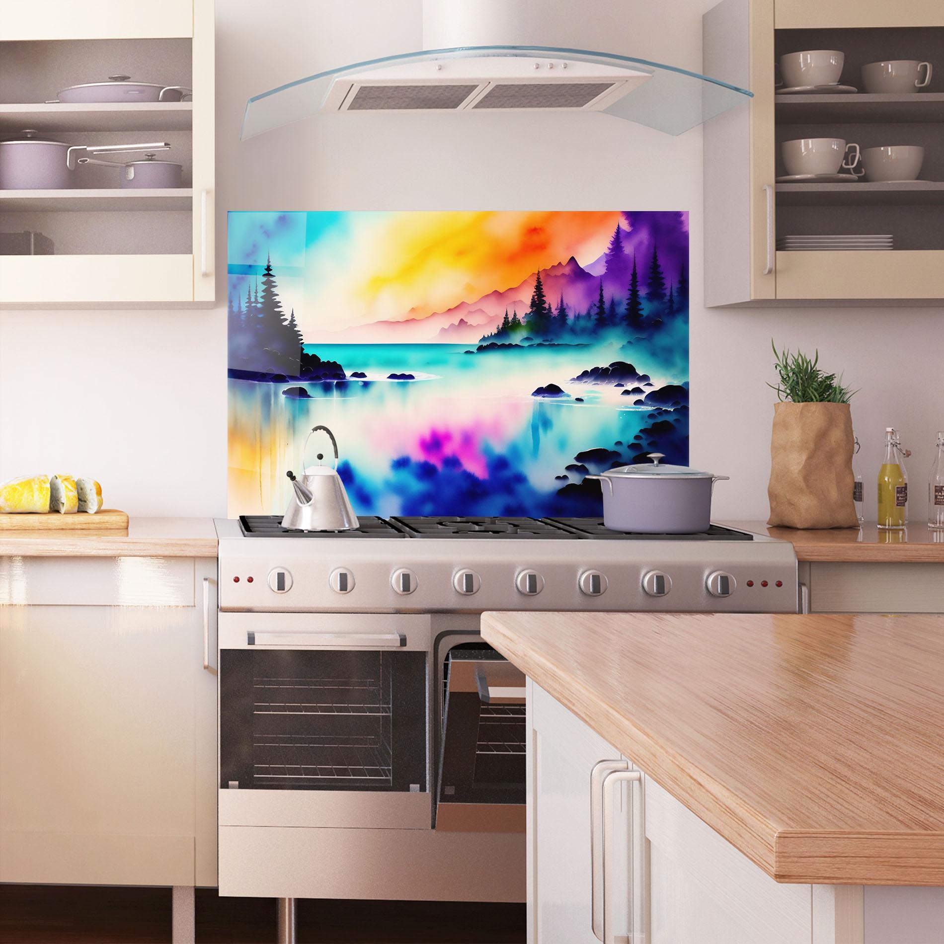 Küchenrückwand Glas Lake Painting mockup 1