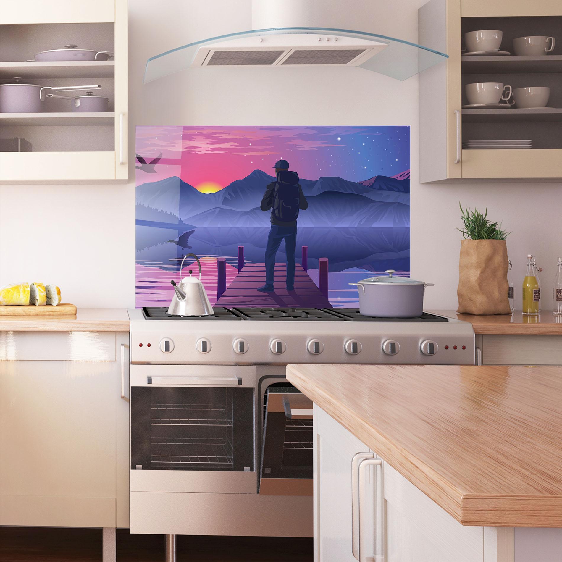Küchenrückwand Glas Lake Pink Night mockup 1