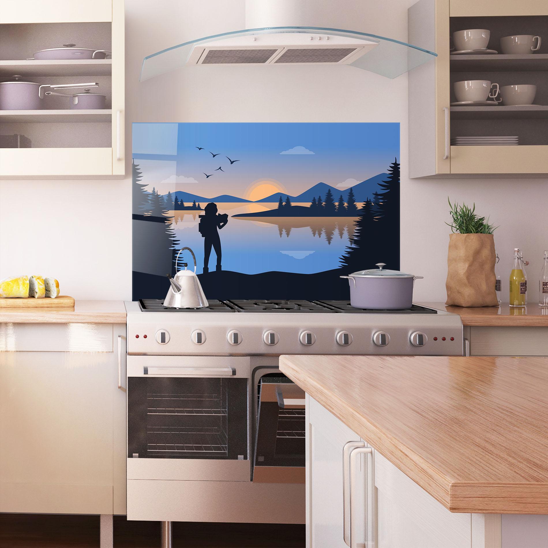 Küchenrückwand Glas Lake Woman View mockup 1