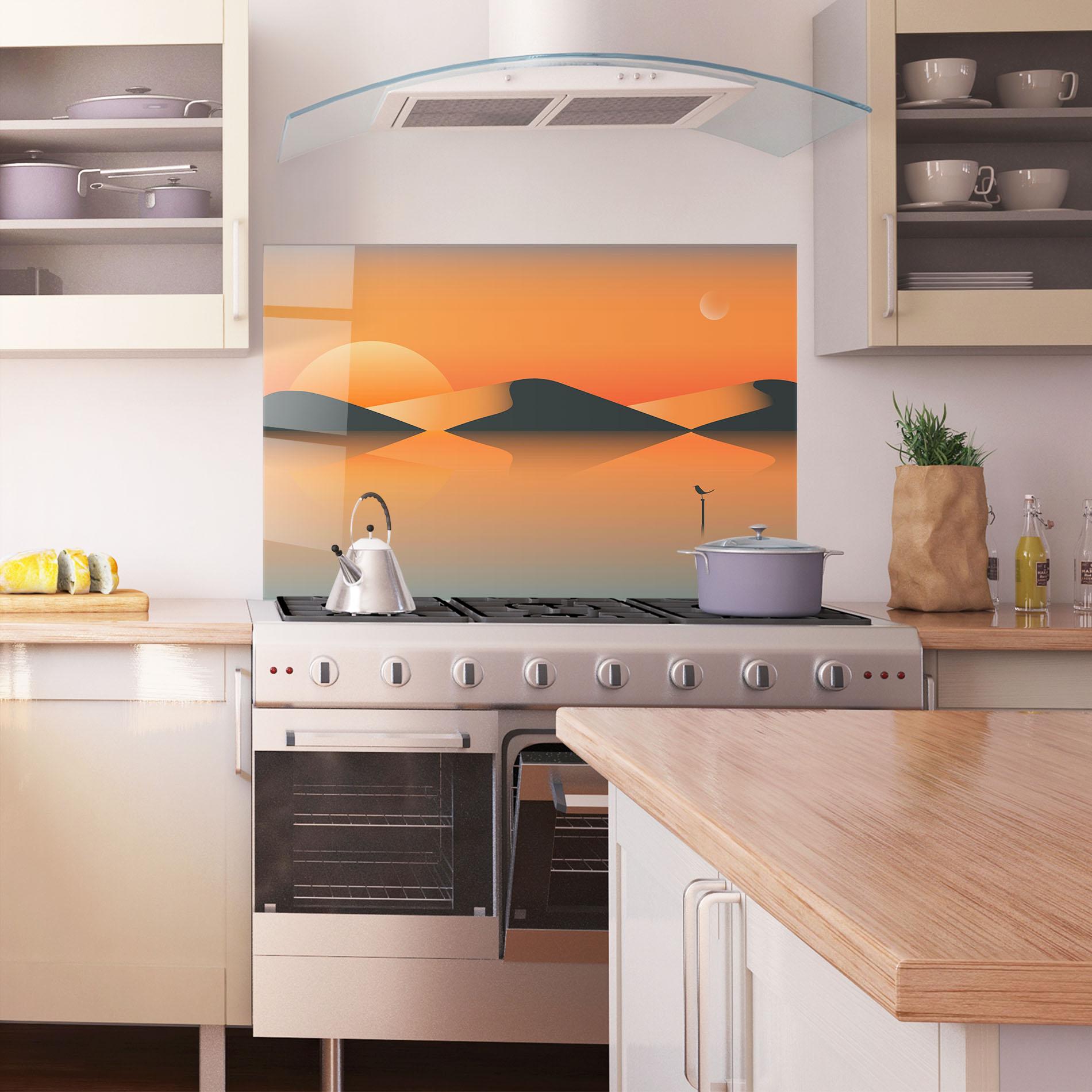 Küchenrückwand Glas Orange Bird Lake 01 mockup 1