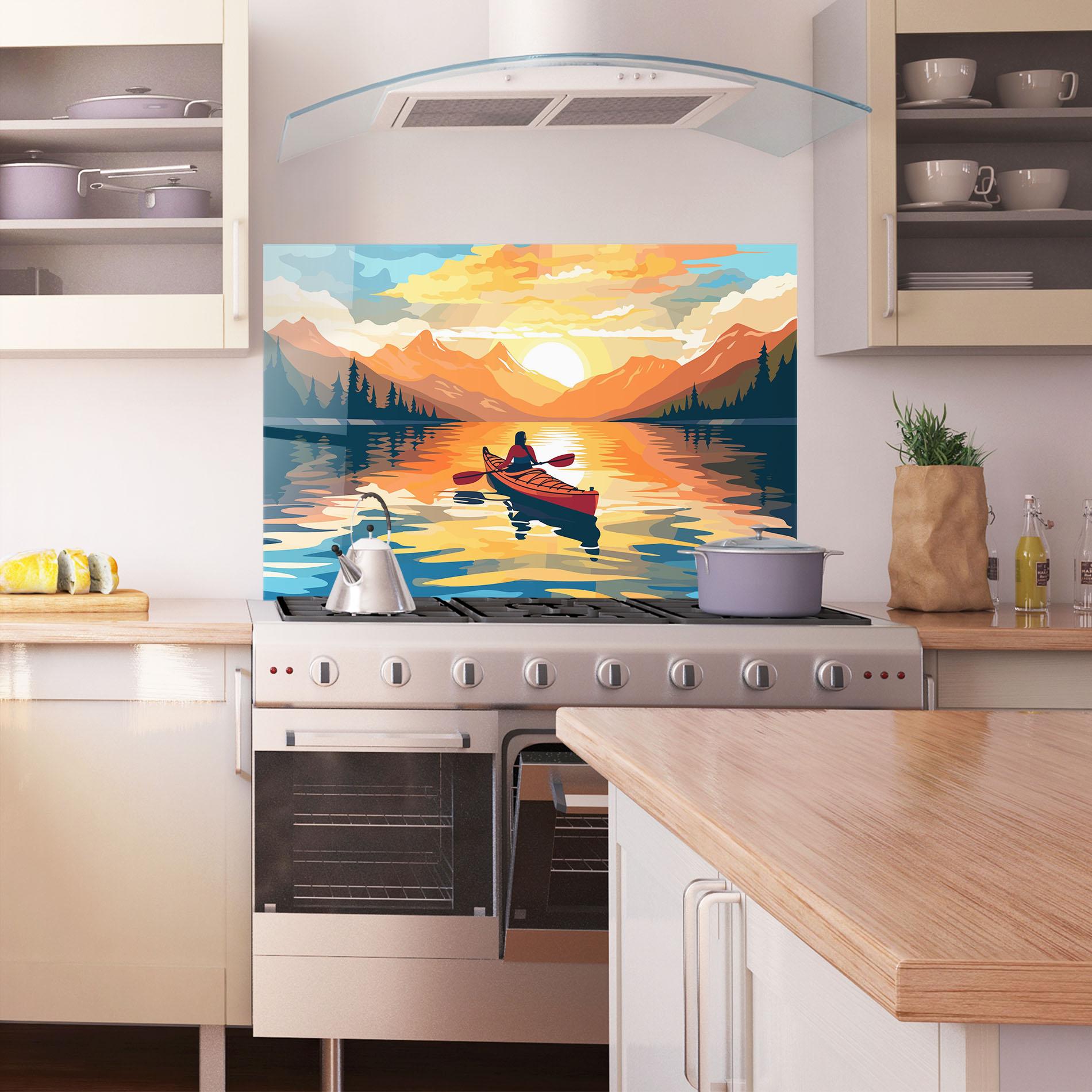 Küchenrückwand Glas Young_woman_kayaking_in_crystal_lake_illustration_6 mockup 1