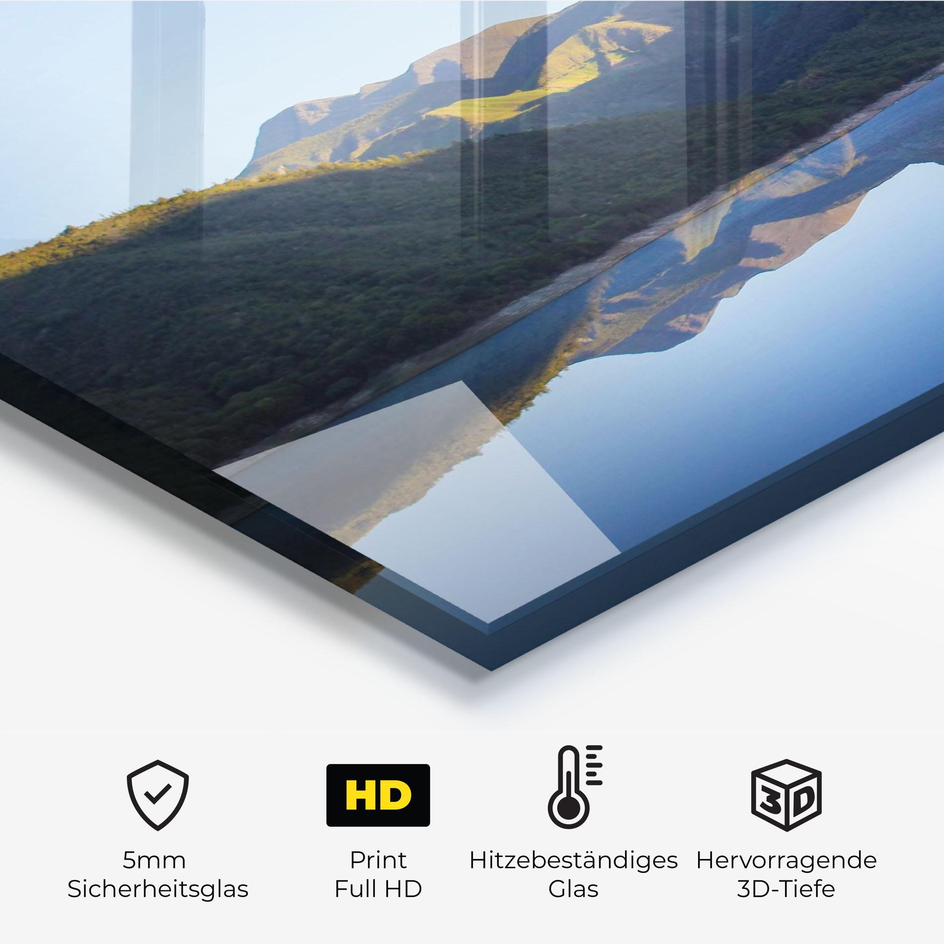 Küchenrückwand Glas Blue Nice Lake mockup 2