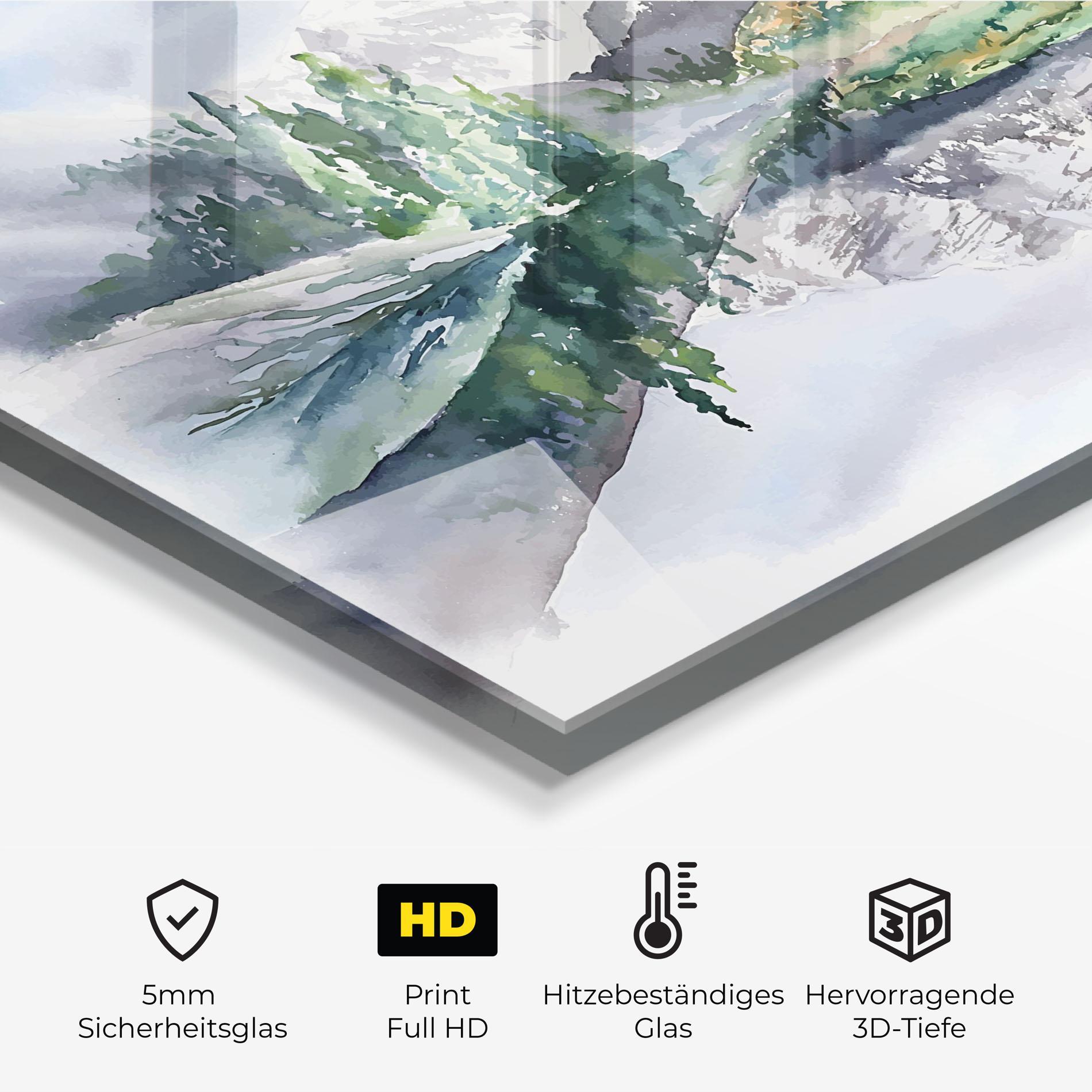 Küchenrückwand Glas Mountain Lake Paint mockup 2