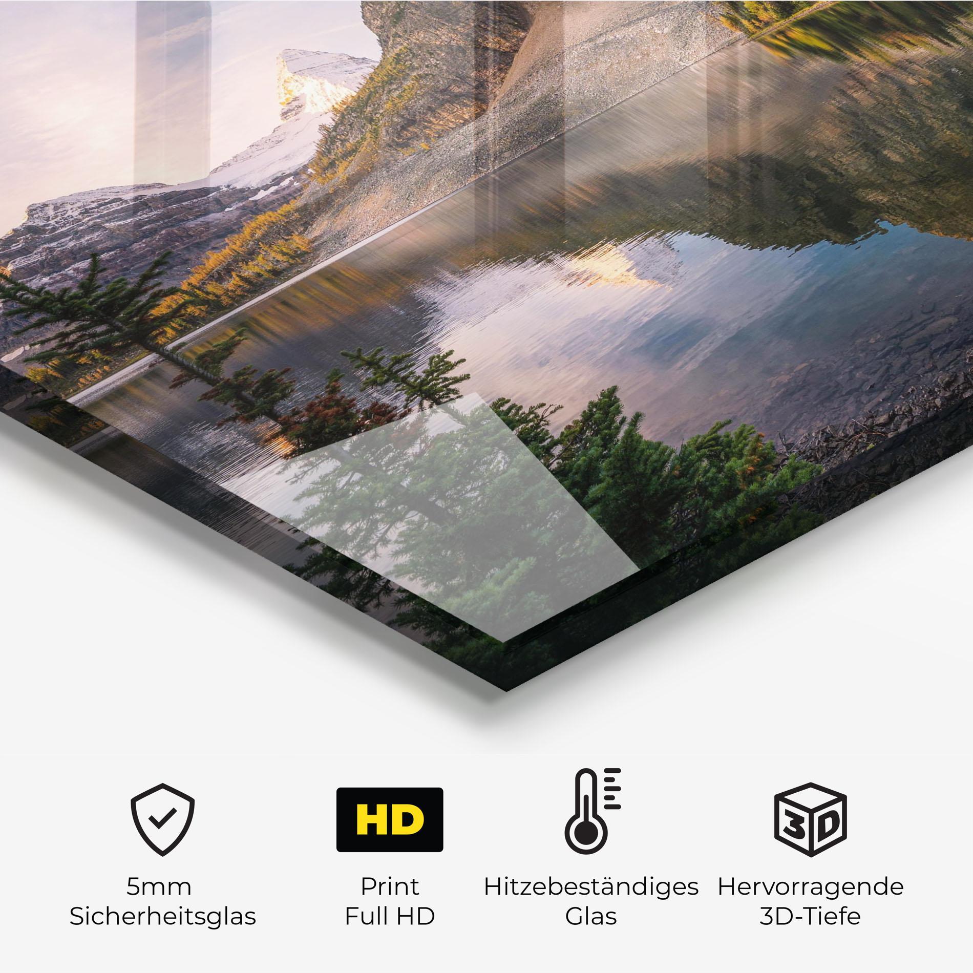 Küchenrückwand Glas Mountain Sunrise Lake mockup 2