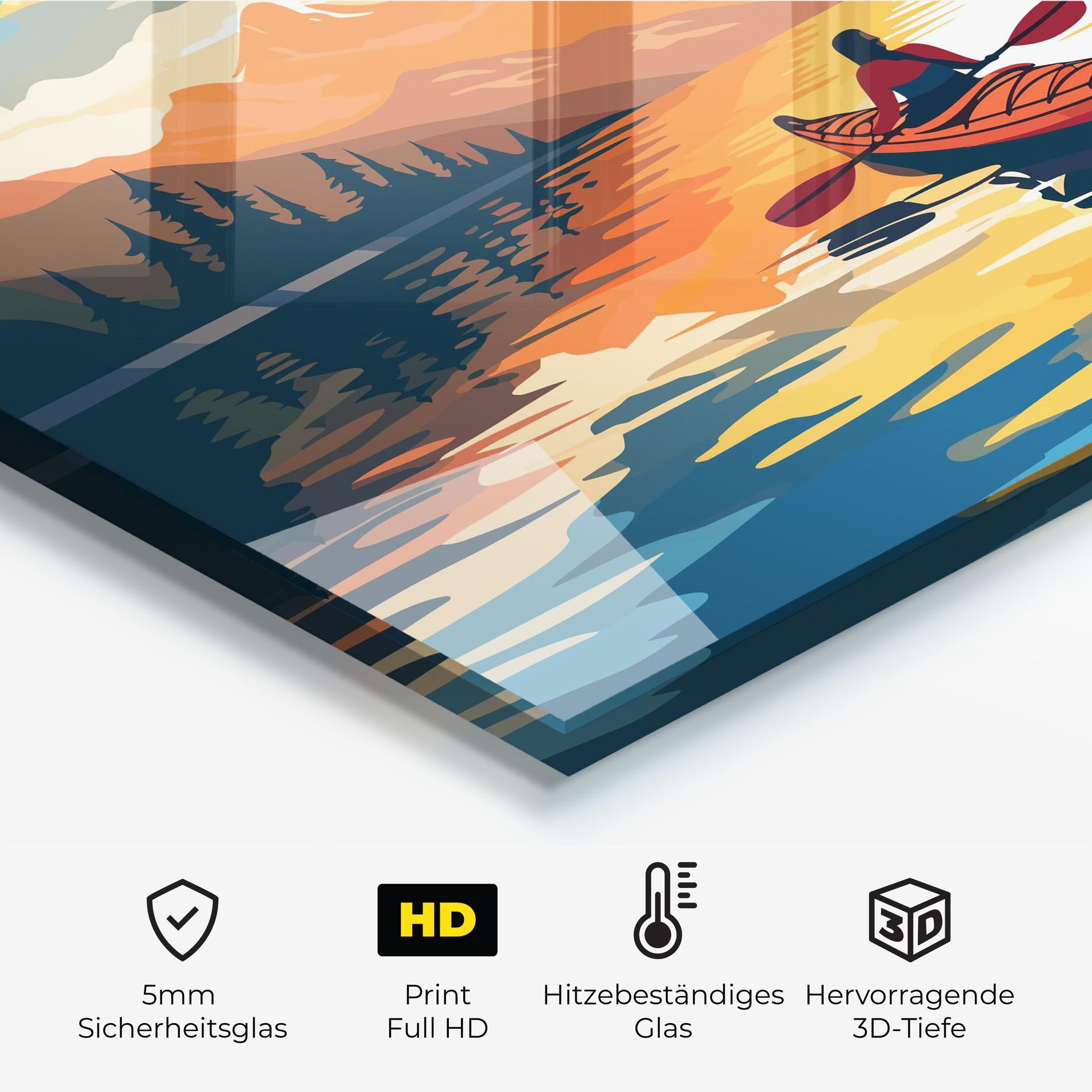 Küchenrückwand Glas Young_woman_kayaking_in_crystal_lake_illustration_6 mockup 2