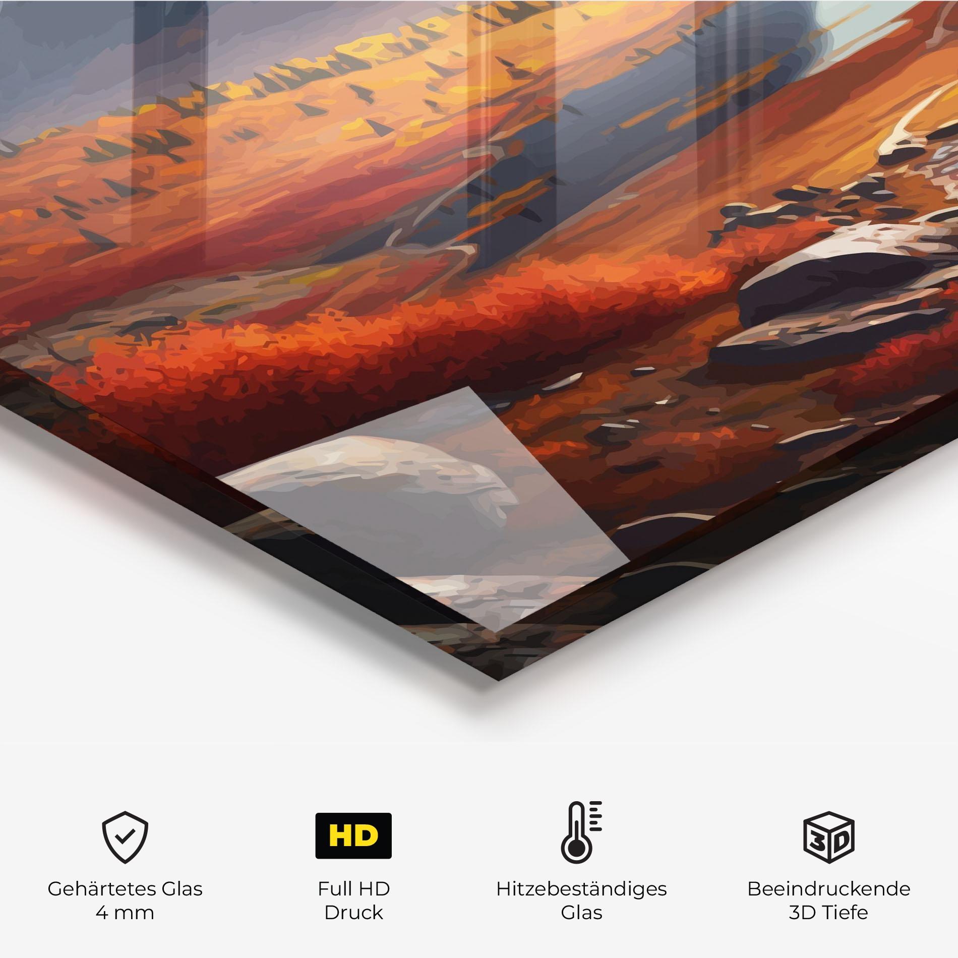 Küchenrückwand Glas Autumn Field Lake mockup 2