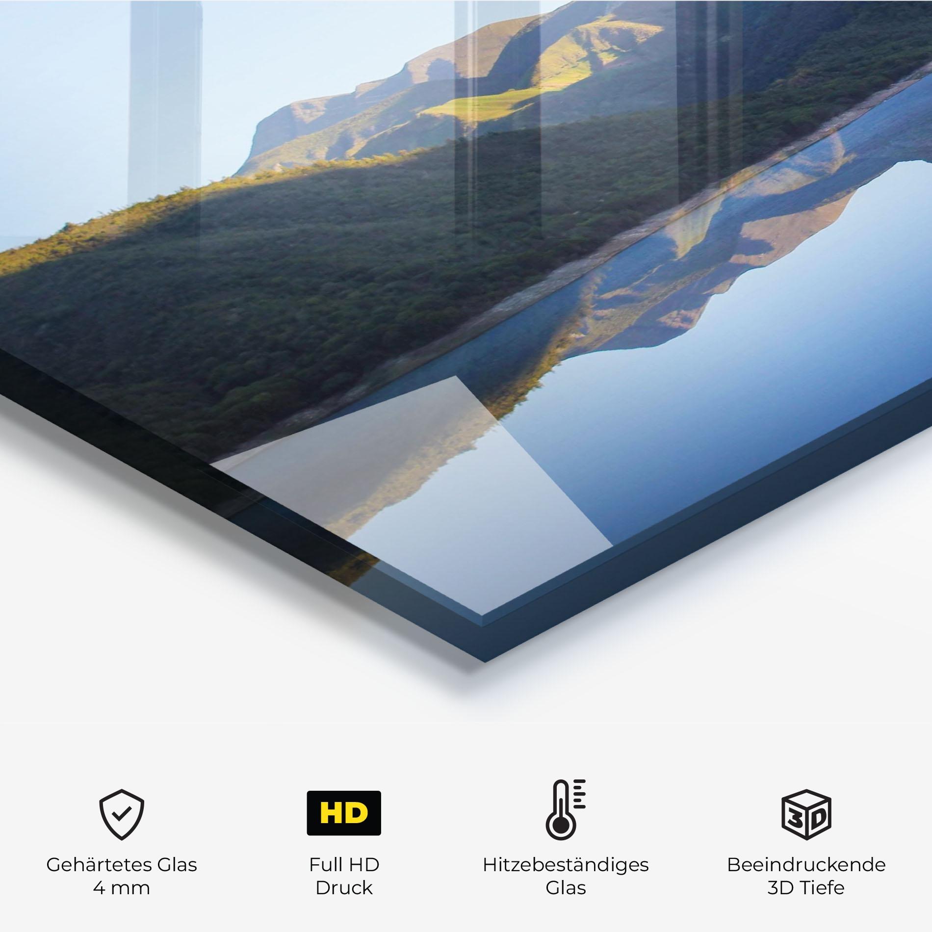 Küchenrückwand Glas Blue Nice Lake mockup 2