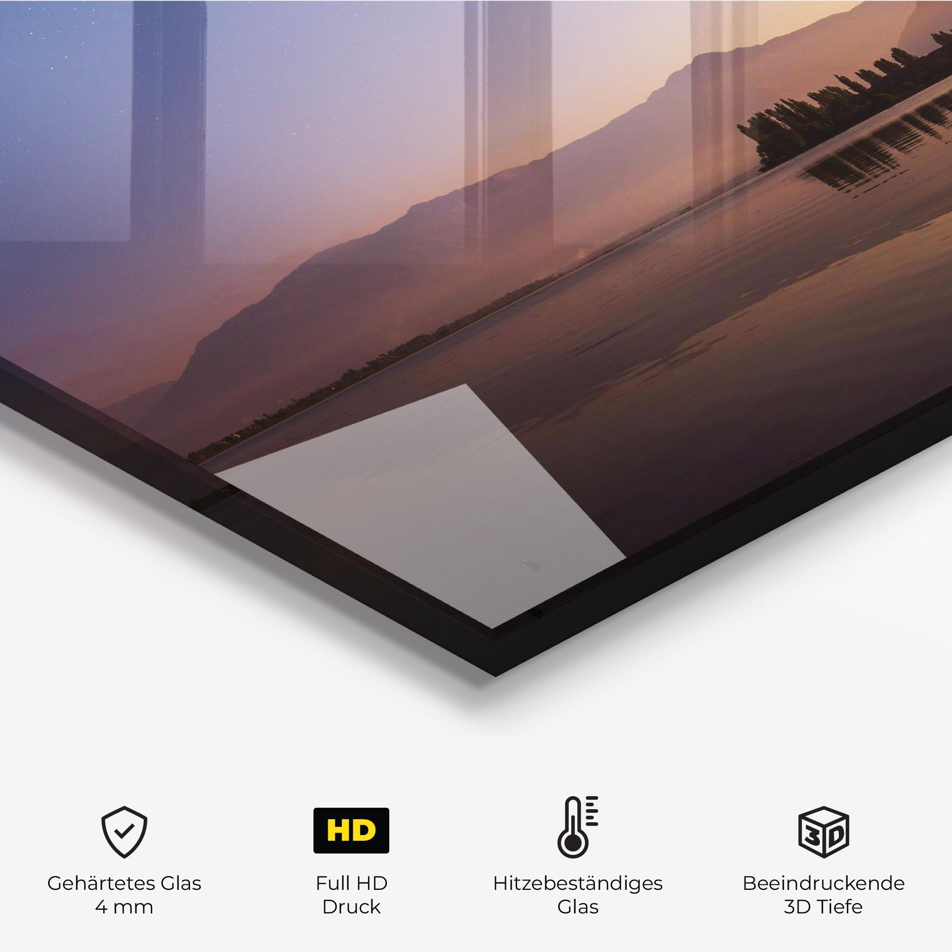 Küchenrückwand Glas Brown Light Lake mockup 2