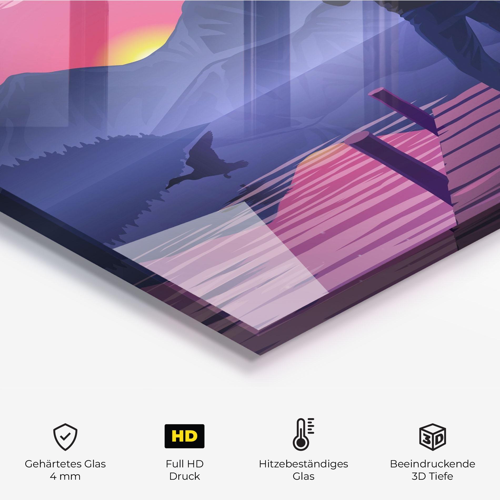 Küchenrückwand Glas Lake Pink Night mockup 2